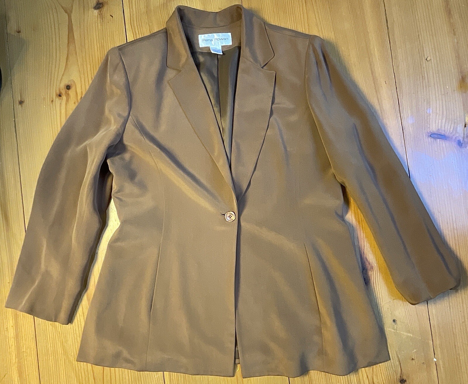 VTG Rena Rowan Women 2-Piece Silk Suit Sft Brown SzMED China Tailored Needs Fix