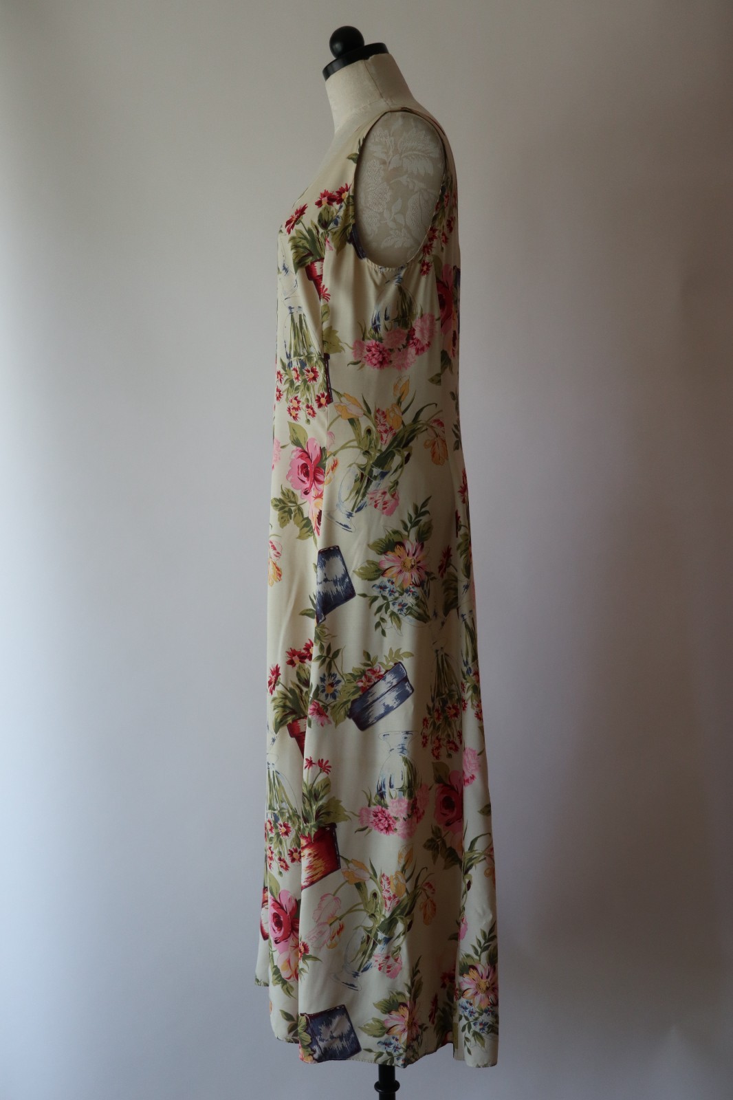 90s Vintage Pastel Garden Plants Pots Sleeveless Long Maxi Sundress Women S M