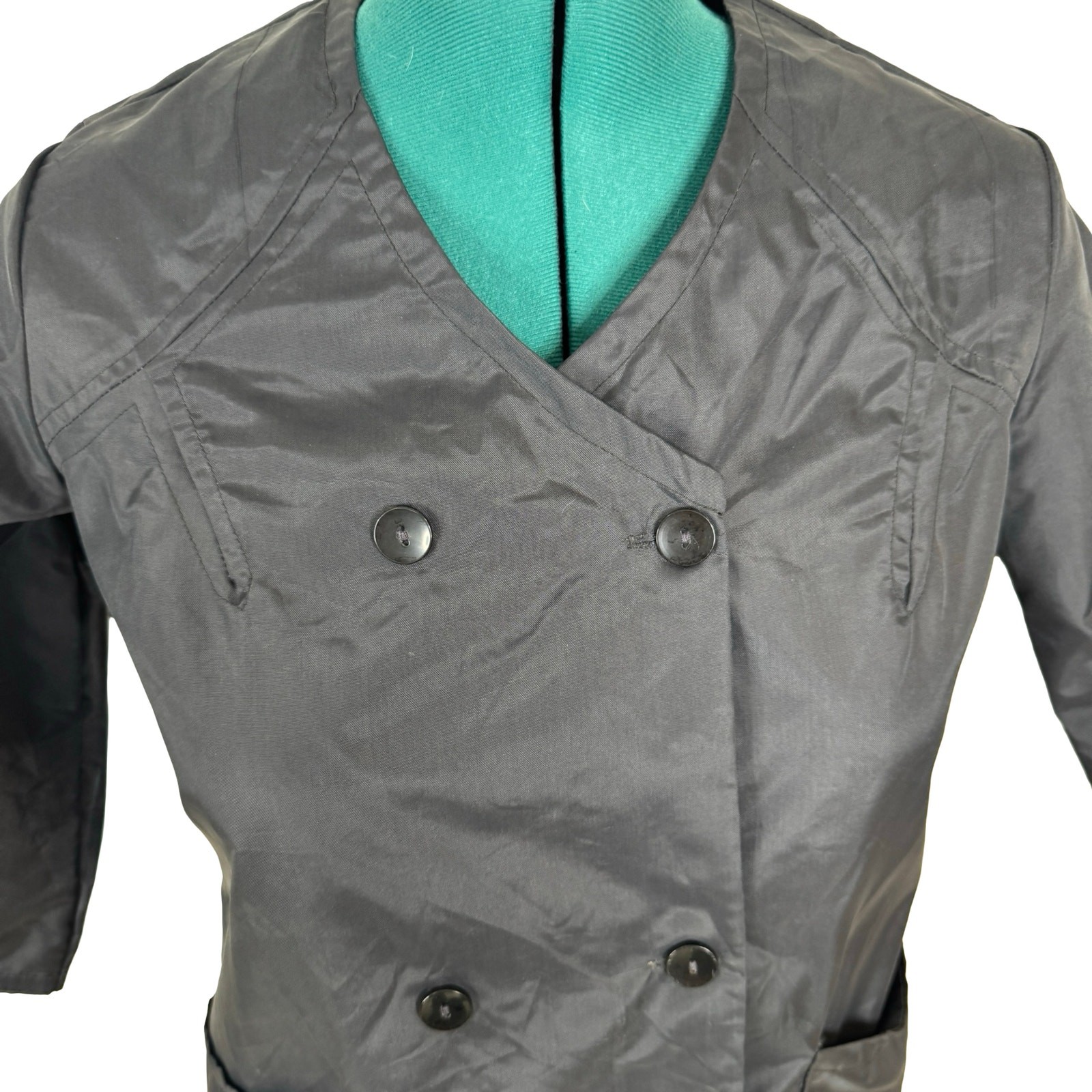 Vintage 60s Faberyl Grey Nylon Smock Dress Art Teacher Workwear Uniform Mod M L