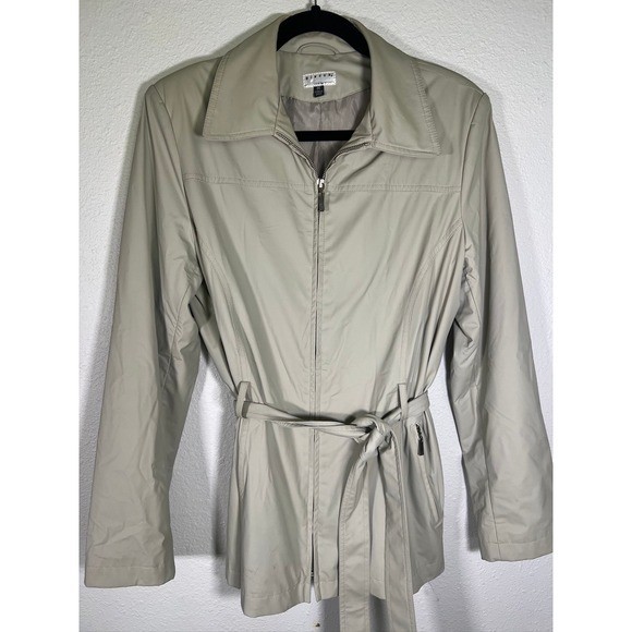Vintage Beige Minimalist Raincoat Jacket Belted Quiet Luxury Coat Medium Giacca