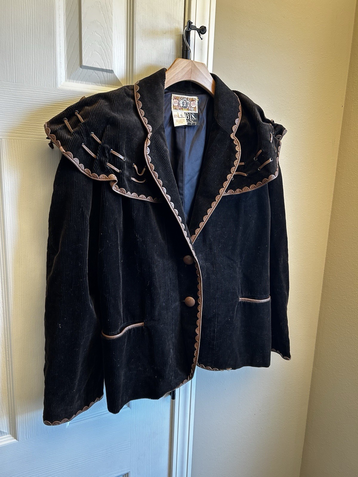 Vintage Bis by Gene Ewing Women’s Corduroy Coat Leather Trim Brown Small