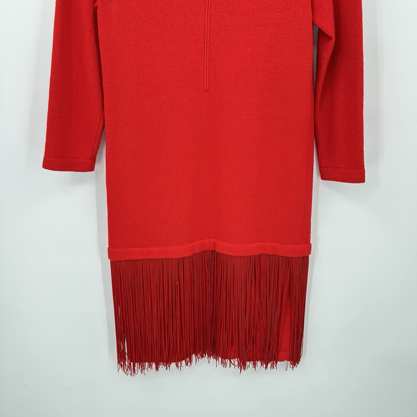 vintage fringe hem SWEATER DRESS red MP santana knit mod retro cocktail 80s 90s