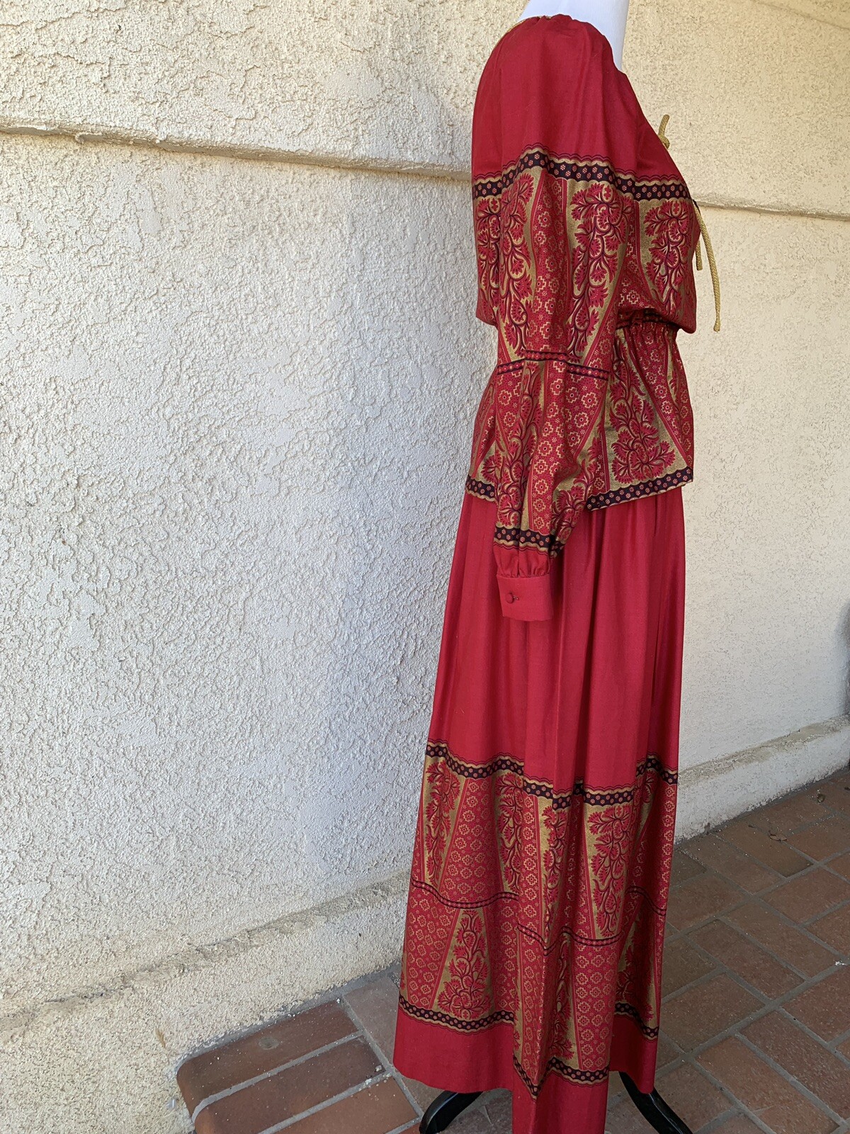 Vintage 80s Red, Black & Gold Blouse & Skirt