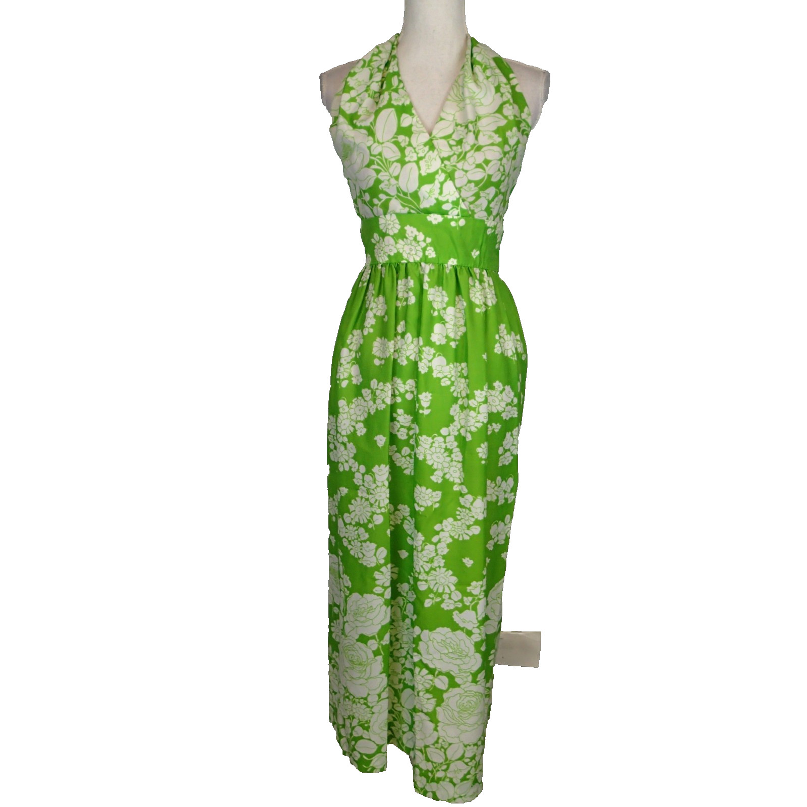 Vtg Ruth Norman for Gay Gibson Dress green/white floral zip MOD READ