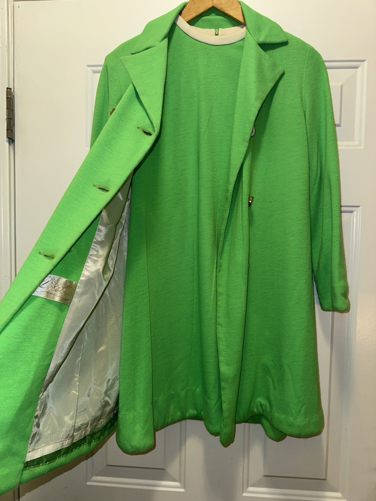 Vintage 60s R&L Green Mod Dress Matching Coat Set Womens 10 Go Go Jackie O