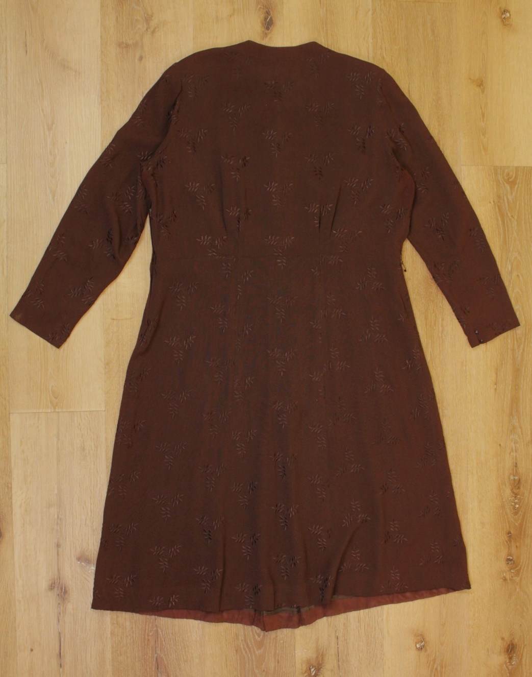 VTG Women’s 30s Brown Embroidered Long Sleeve Rayon Dress Sz XL 1930s Ladycraft