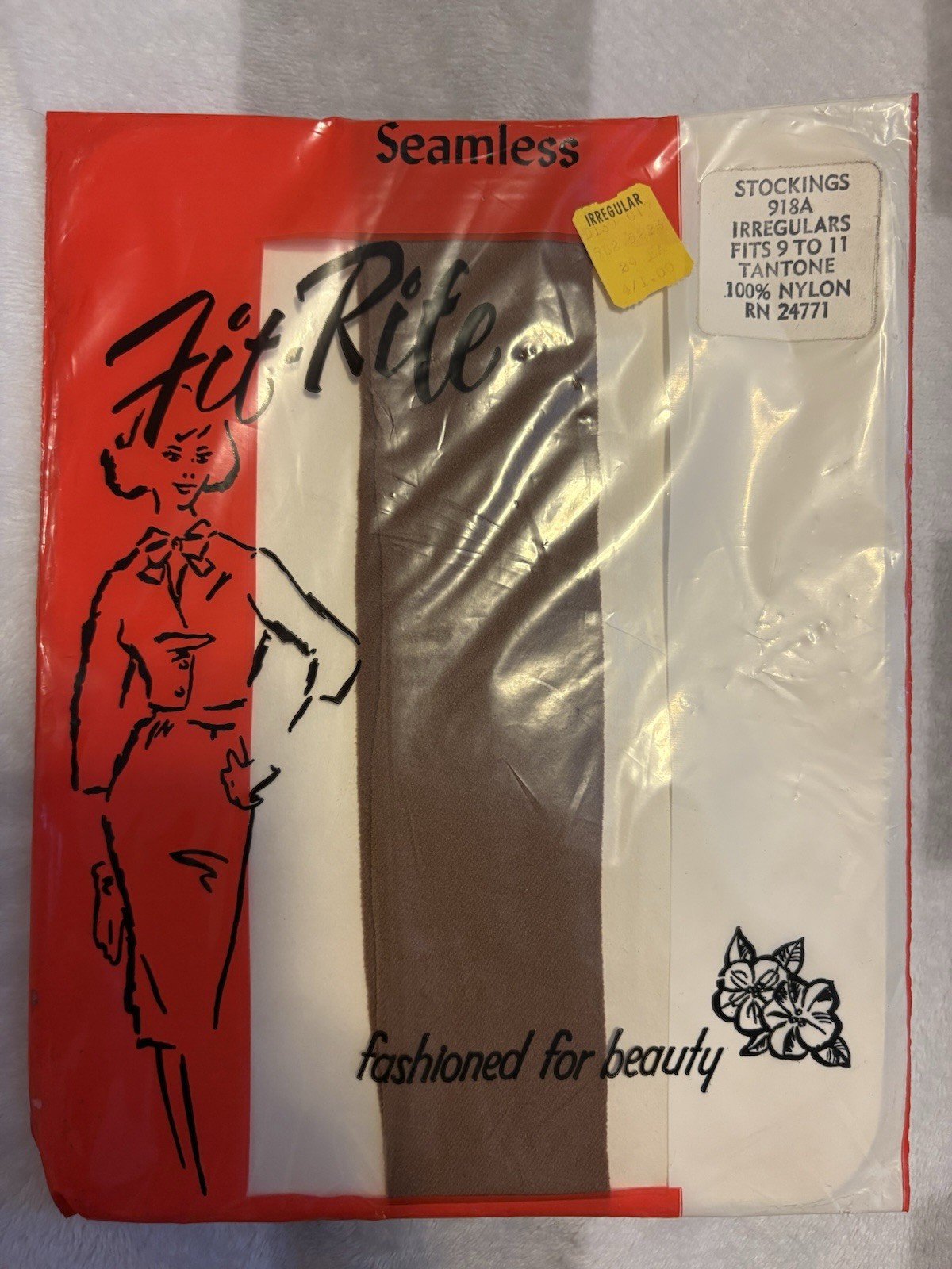 Fit-Rite Seamless Stockings 918A Irregulars 9-11 Tan tone 100% Nylon RN 24711