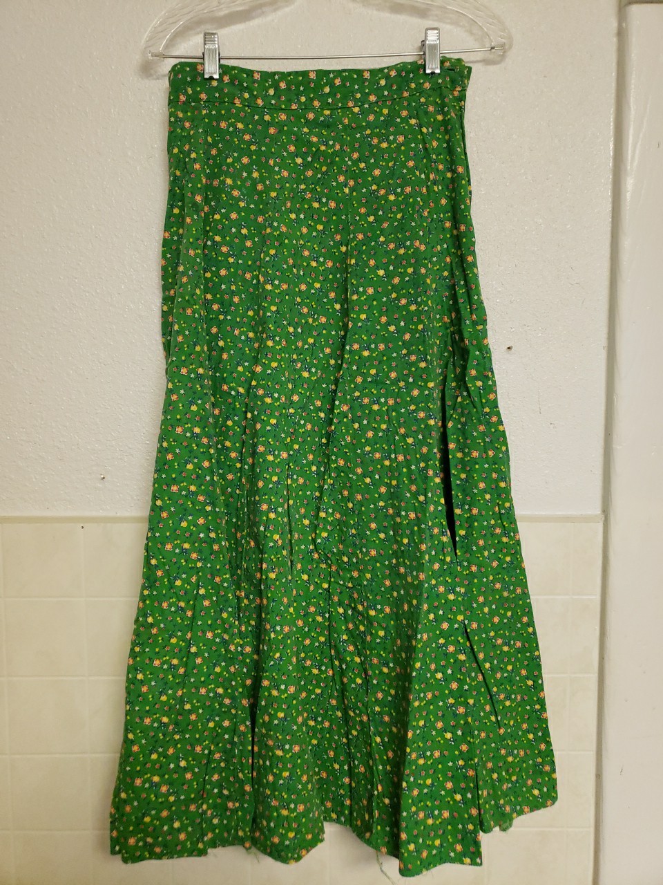 Vtg 1970s Floral Top Skirt Set Dress Small Hippy Prairie Handmade Green Peasant