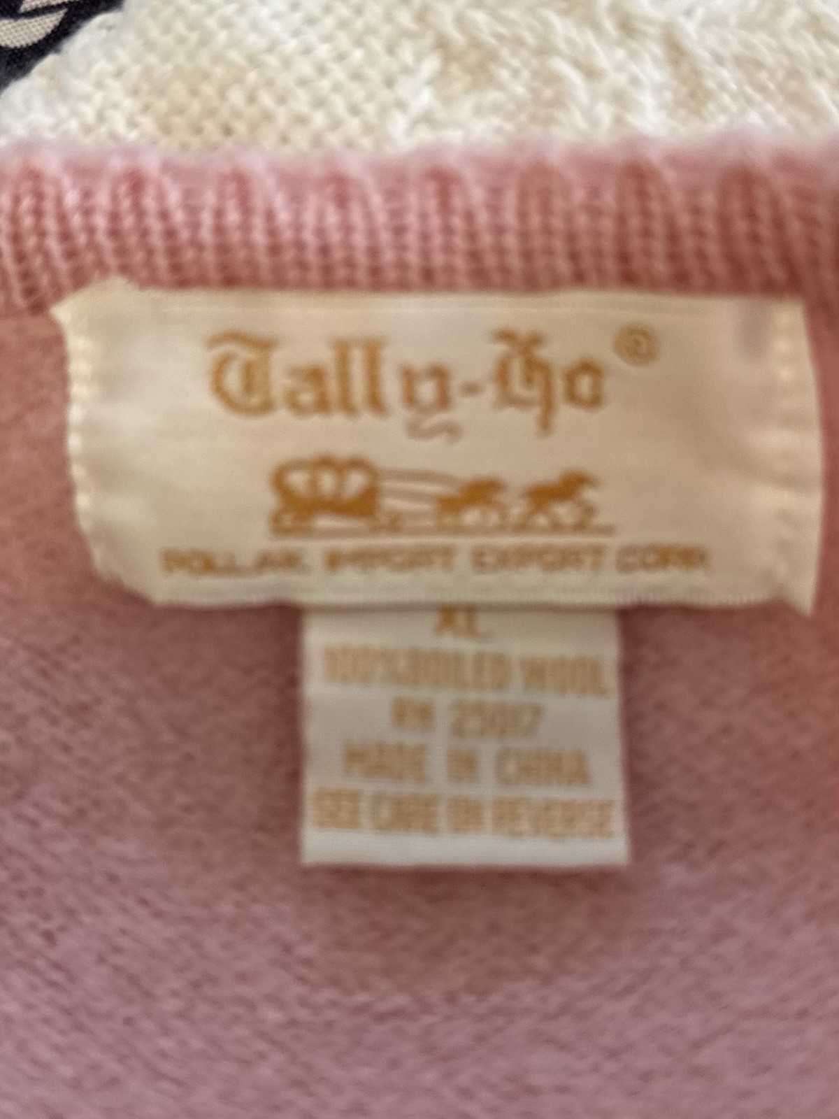 Vintage Tally Ho 100% Thick Boiled Wool Knit Pink Cardigan Sweater Button XL