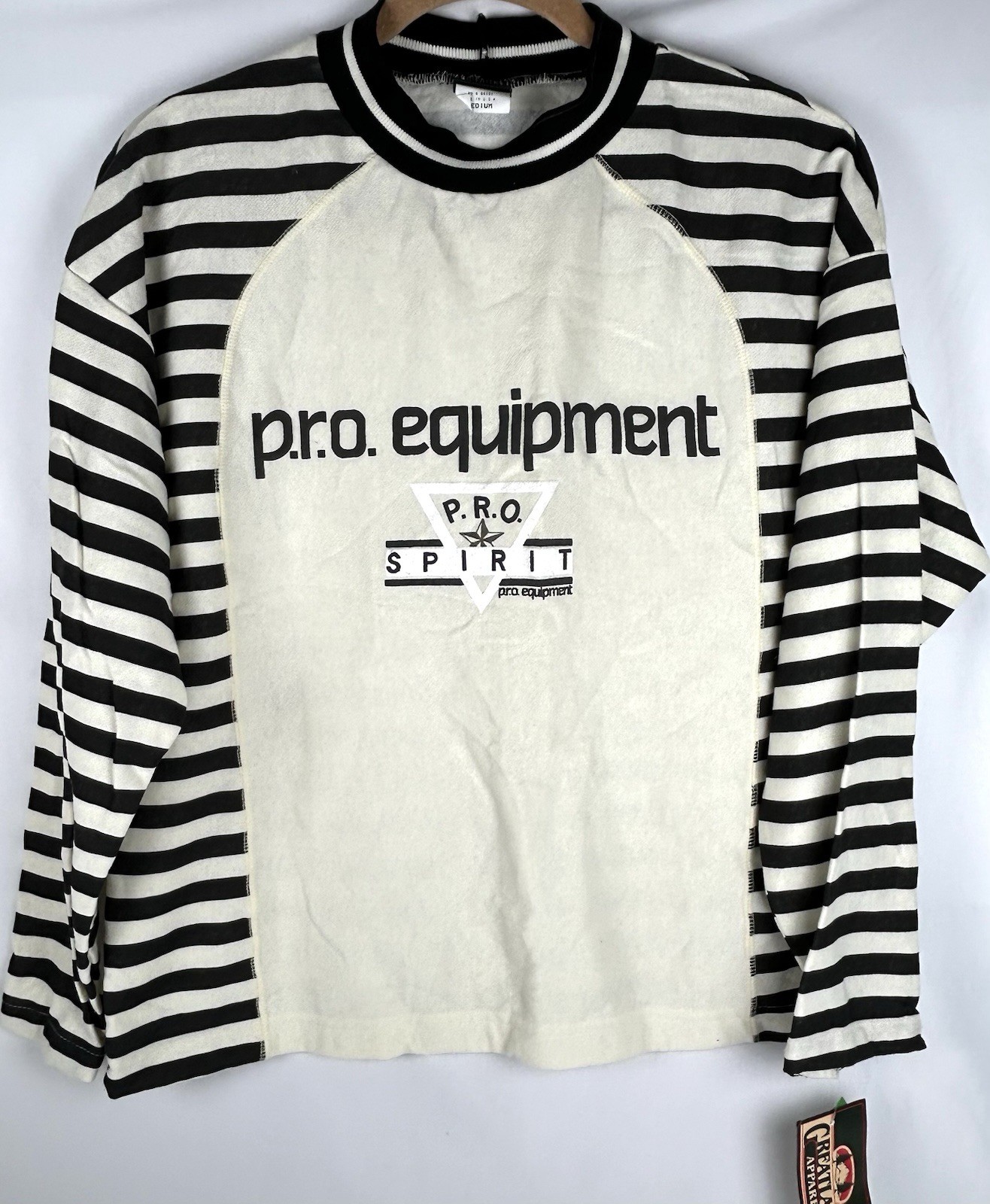 NWT Vtg Pro Spirit Equipment Striped Sweatshirt Womens M Spell Out Oversized Y2K
