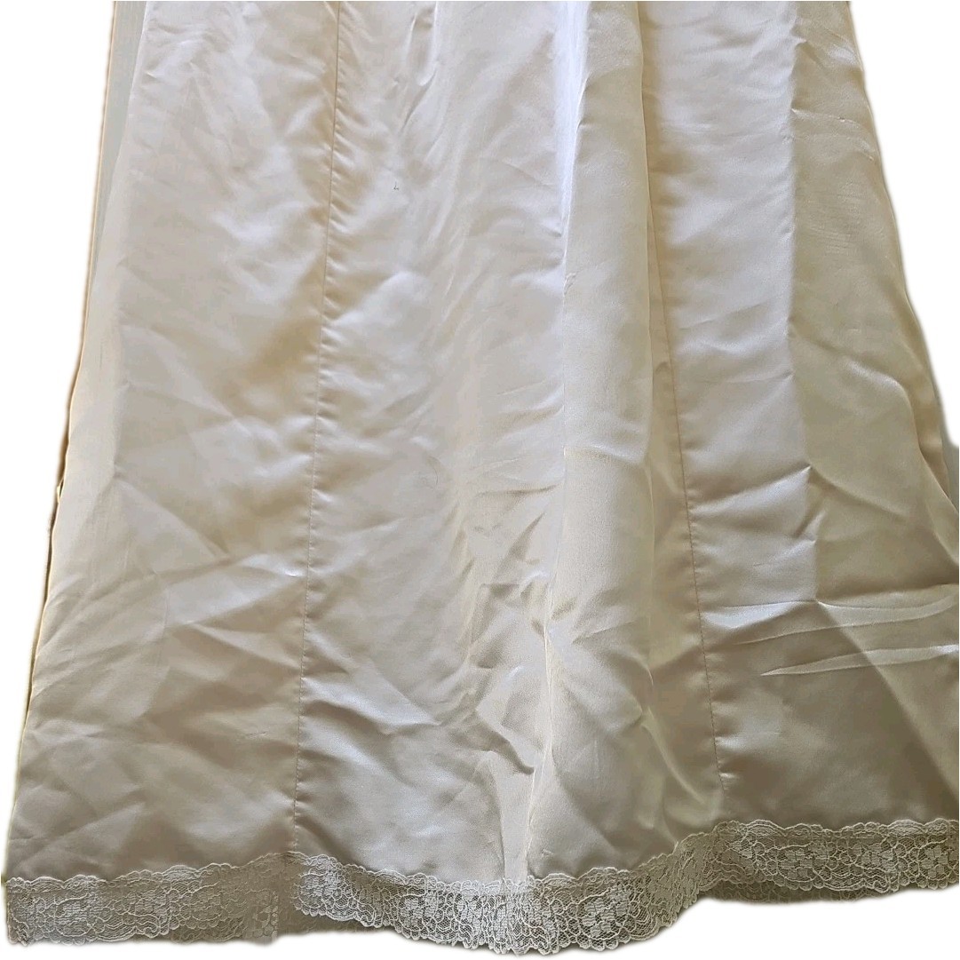 Vtg Christian Dior Silky Poly Satin Long Gown Ivory Pink Lace Detail ?Medium?
