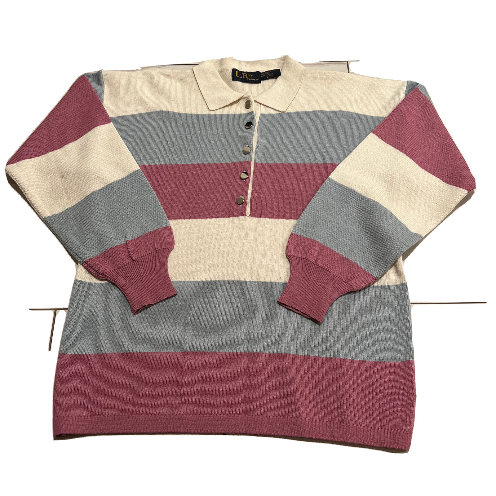Vintage Women’s Multicolor Acrylic/wool Collared Le Roy Knitwear Sweater Size L