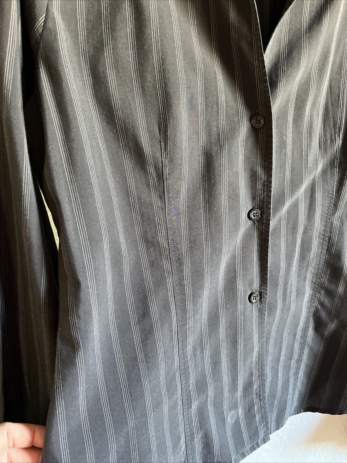 Benetton Women’s Button Down Pinstrip Fitted Blouse Classic Preppy Academic