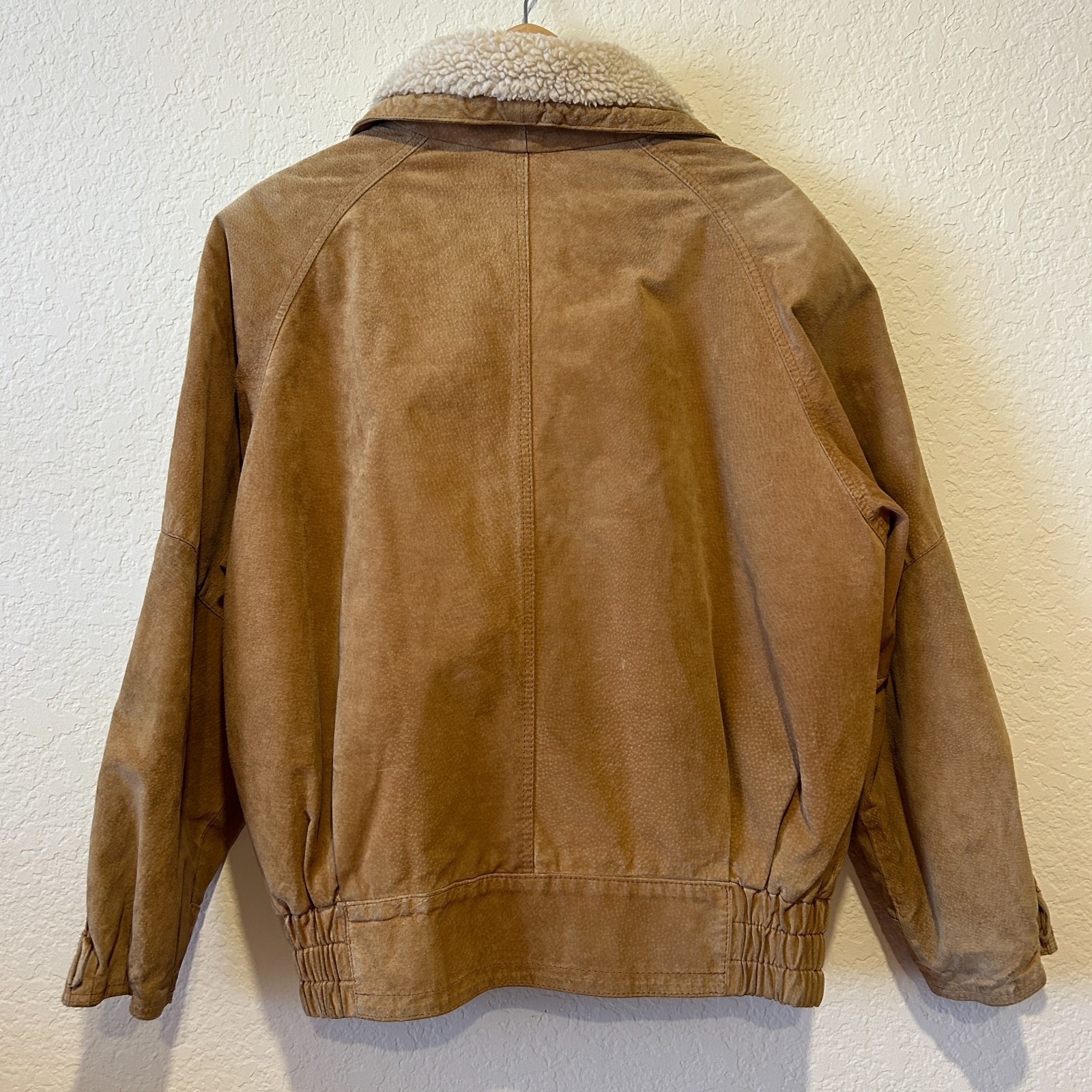 VTG 90s Avanti Suede Leather Bomber Jacket Oversized Sz L Sherpa Fleece Collar