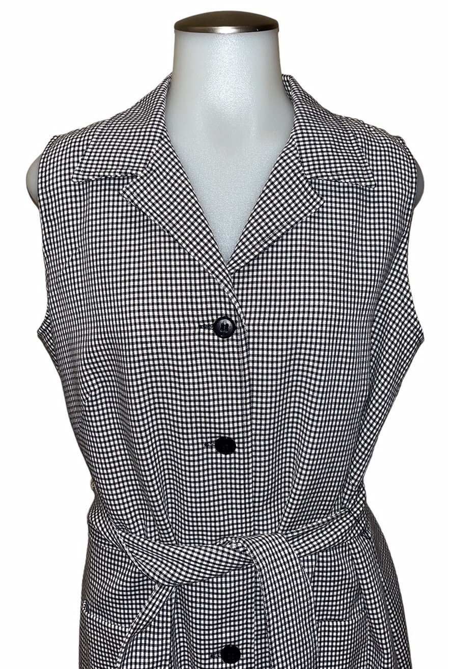 Vtg 90s Casual Corner Shirt Dress~Black/White Small Checkered Checks~sz 12