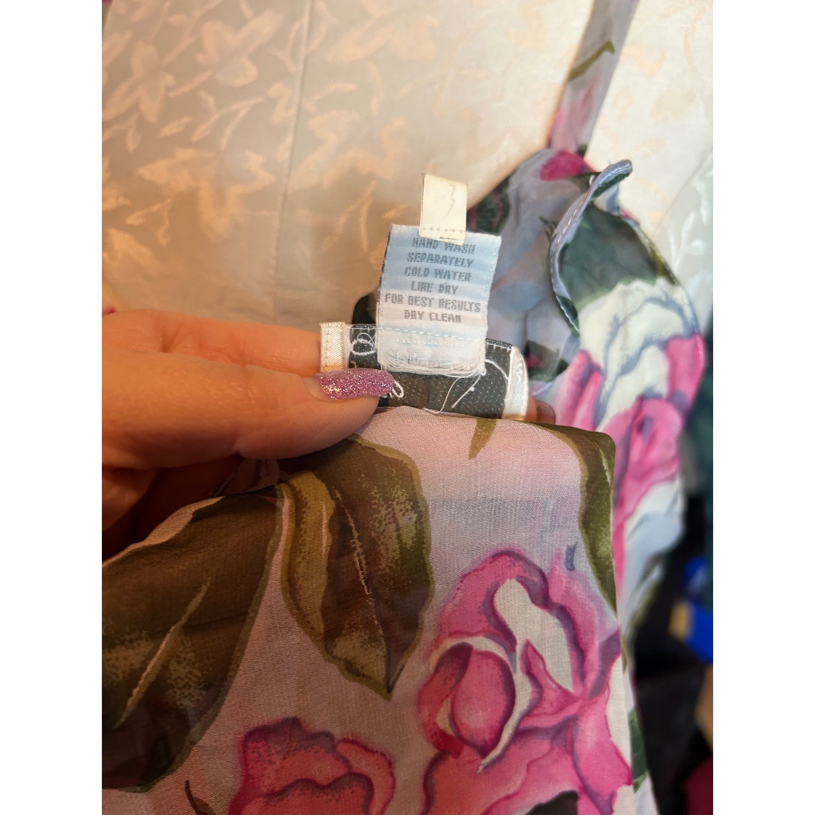 Lasoie SILK Pink Floral Rose Flutter Sleeve Nightgown 2 Piece Lingerie VTG L