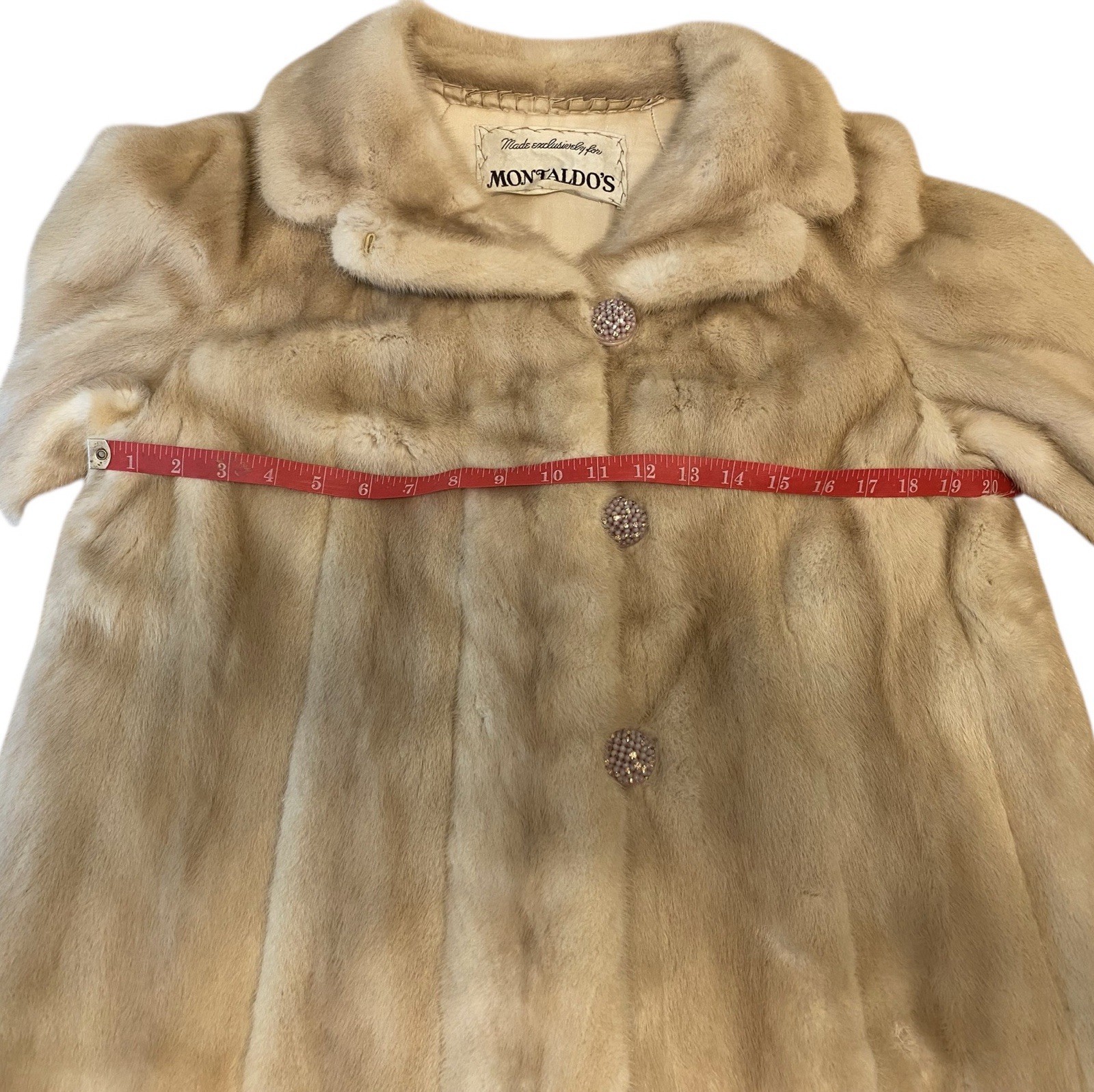 VTG 26” Natural Tourmaline Mink Fur Swing Coat Women’s Sz S/M Montaldos