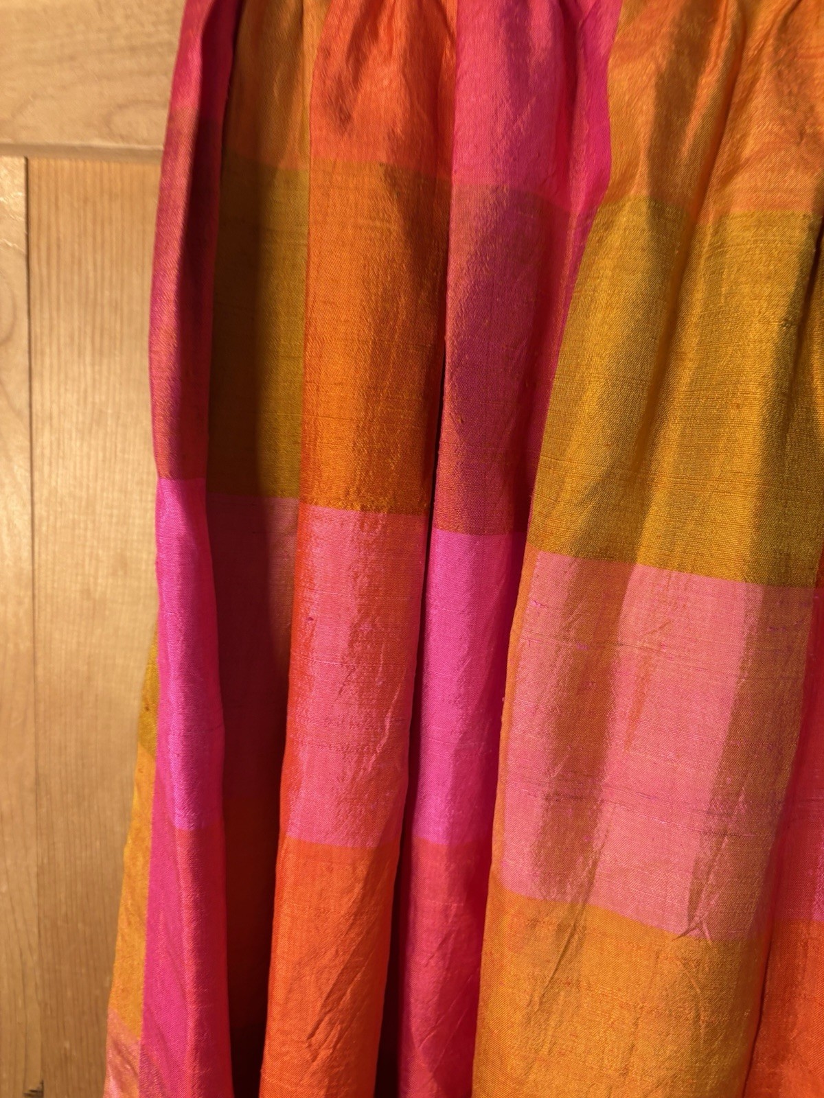 1970s vivid orange and pink plaid maxi skirt Waist 23” 3XS-2XS RETRO MAGIC