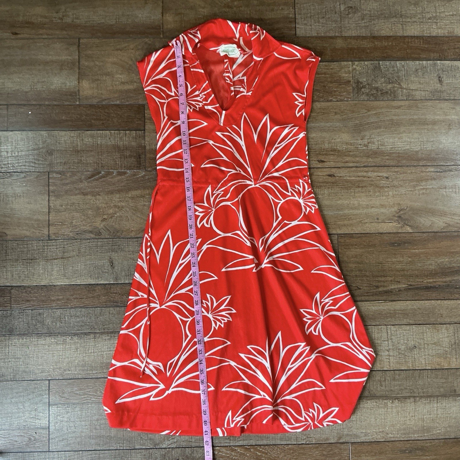 VINTAGE Patty O’Neil Red White Floral Hawaiian Dress Size 13 Cap Sleeve #7D6
