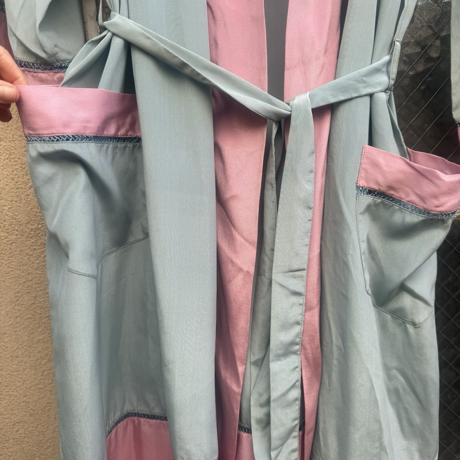 Antique 1920s Cotton Candy Blue & Pink Silk Robe Dress Coat Lounge Vintage