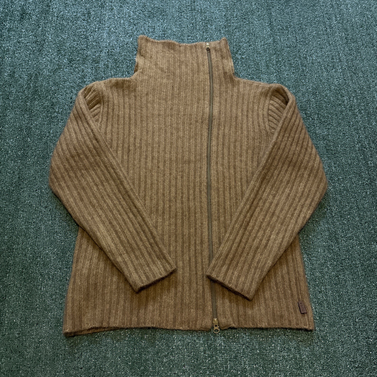 Vintage KORU New Zealand Sweater Possum Fur Merino Wool Silk Women L Olive Zip