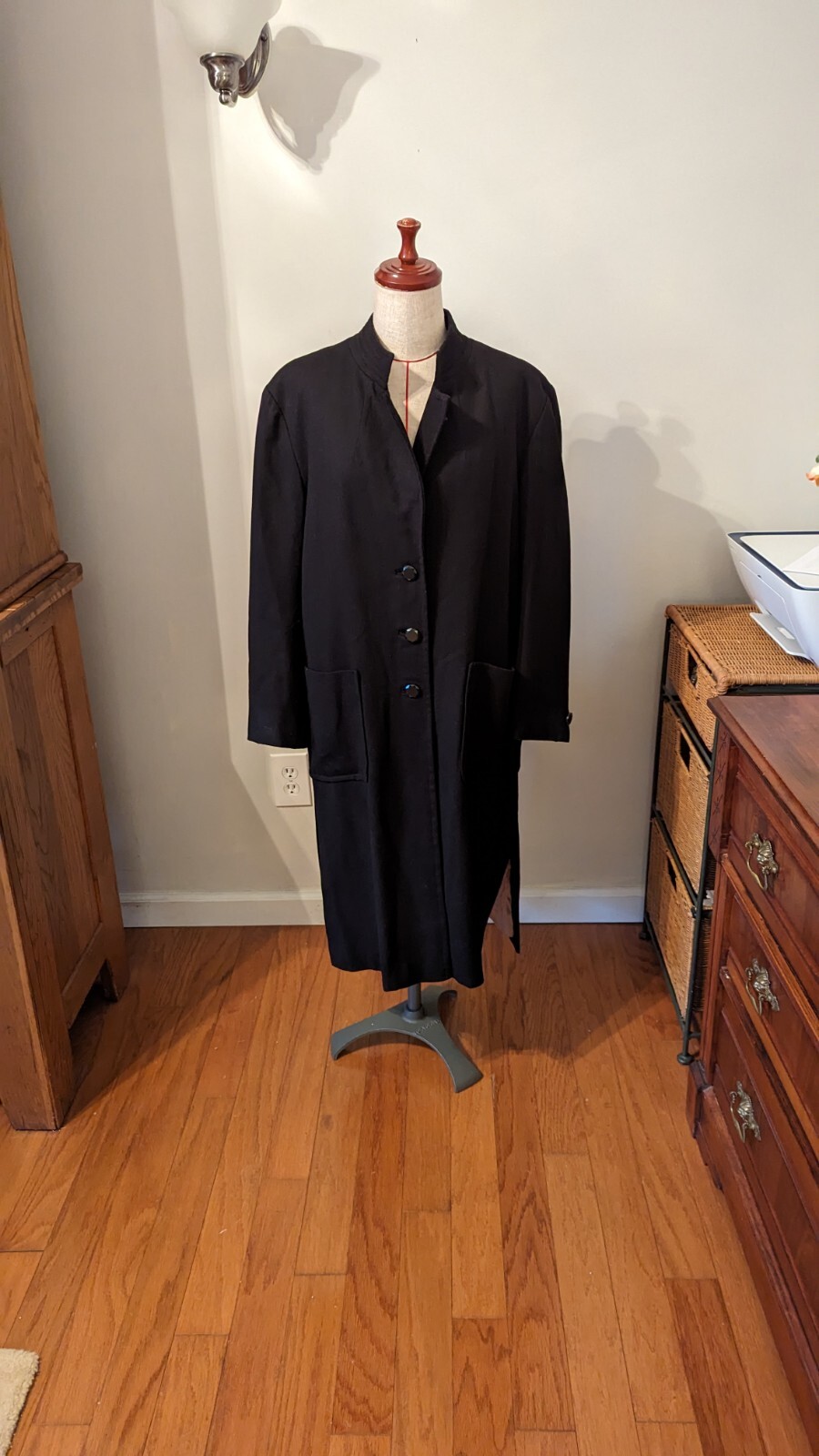 Vintage Vogue Pattern Med/Lg American Designer Long Black Trench Coat Wool 80’s