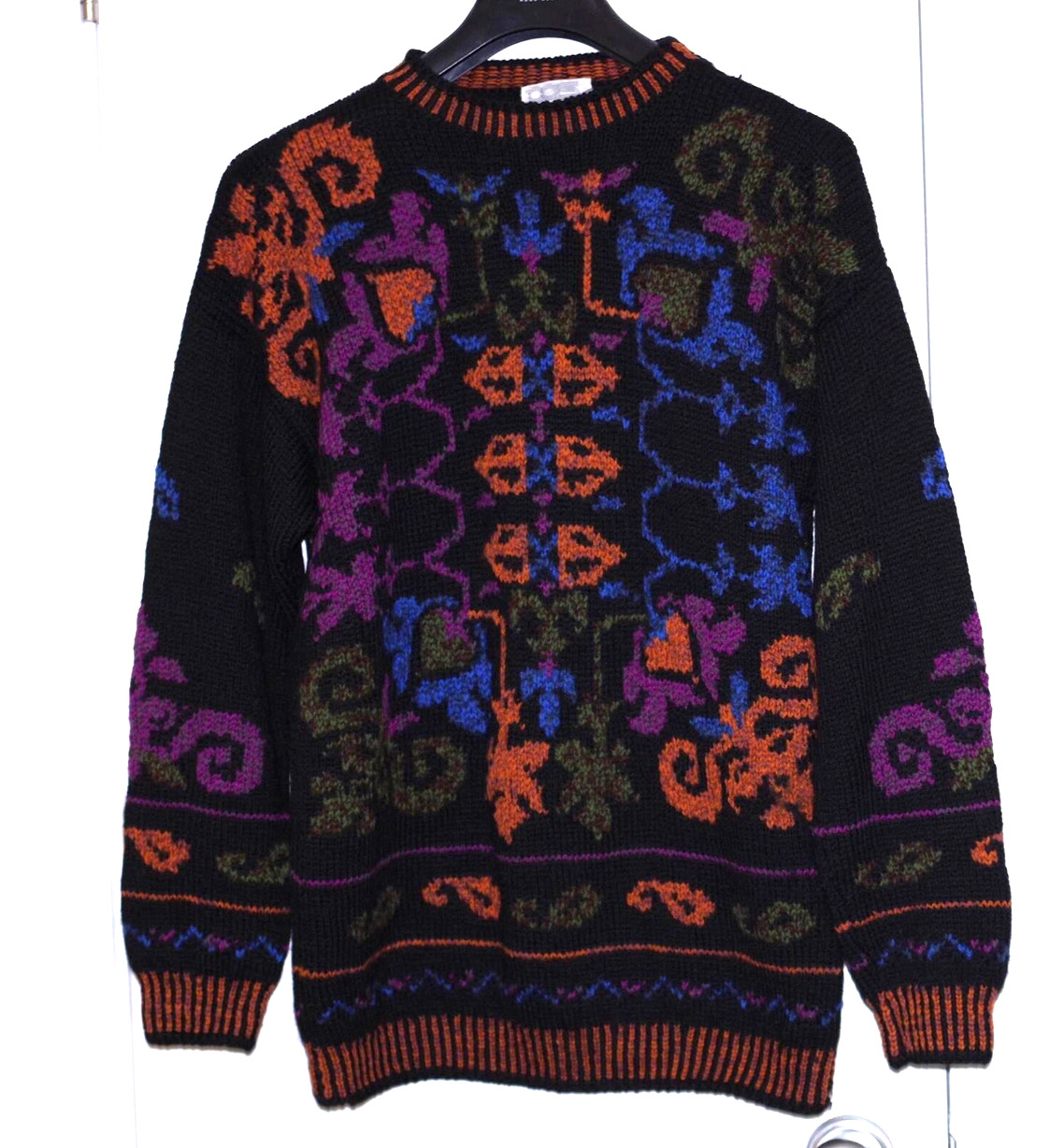 Peter G’s General Stores knit Black wool Patterned Crewneck ski Sweater S-M