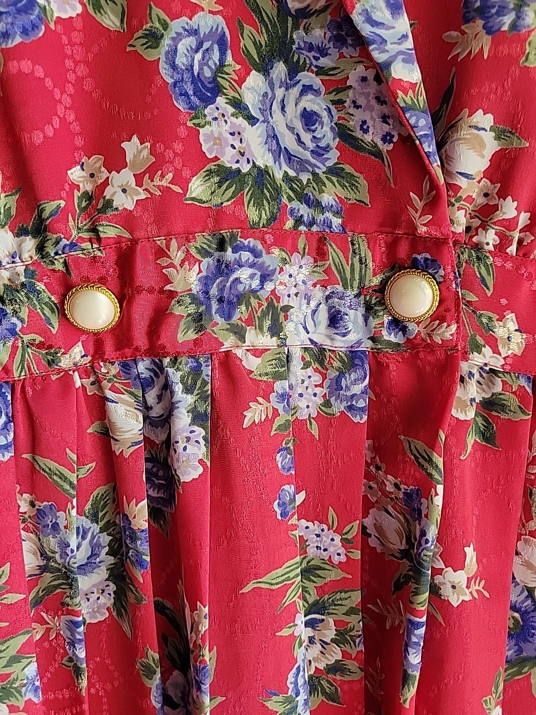 womens vintage secretary midi Collared dress S/M Red Floral Pleated Romantic USA