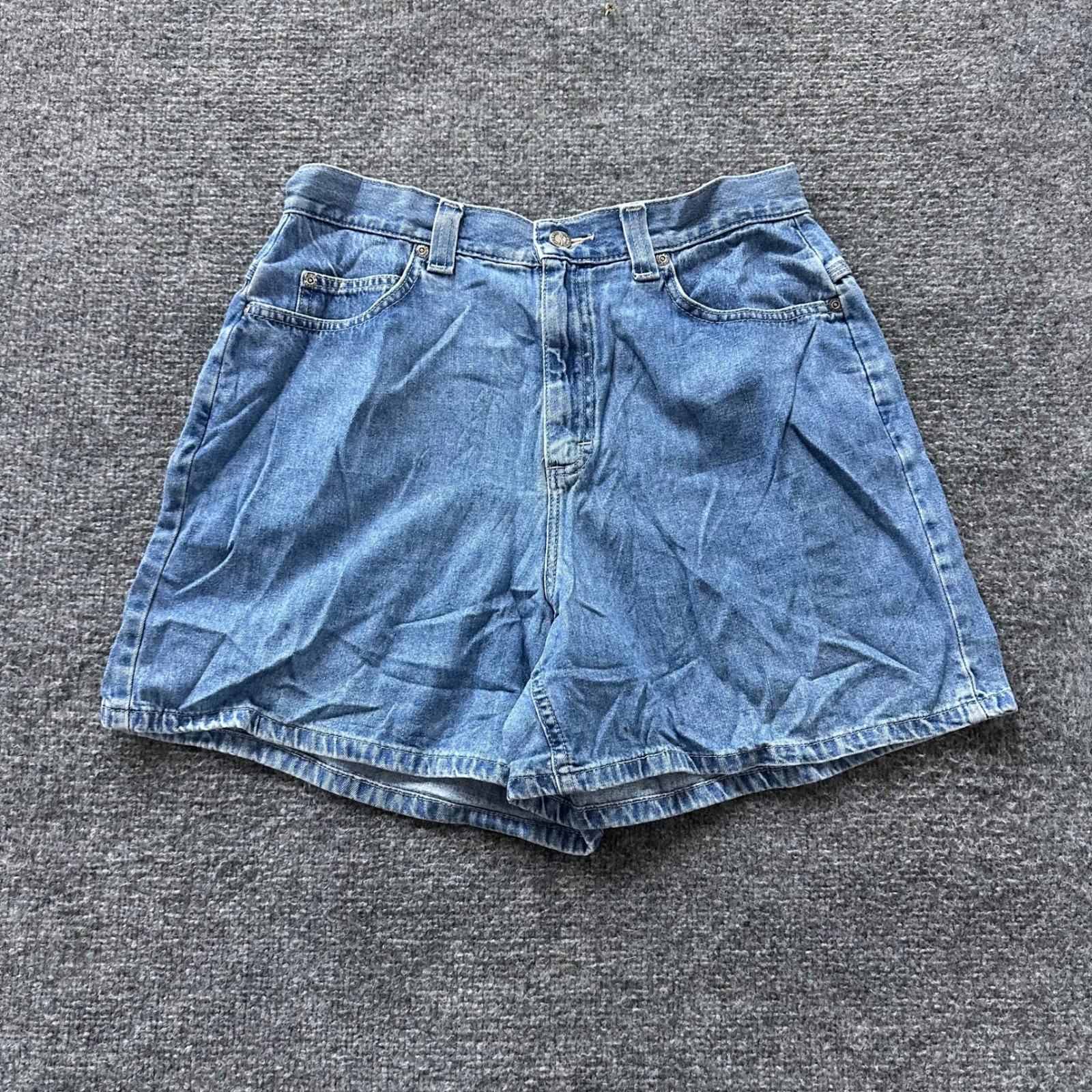 Bugle Boy Denim Shorts Womens Size 14 Blue Cinch Back High Waisted Cotton