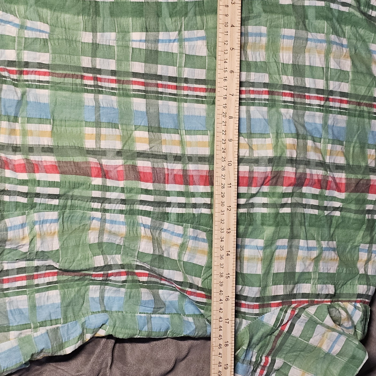 VTG Sears Fashions Shortsleeve Blouse Plaid Pastel Green Collared Cotton 70s 14