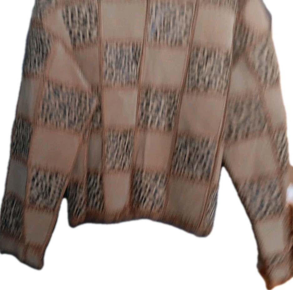 Vintage Brown Suede Leopard Jungle Patchwork Jacket Cardigan M/ L BOHO Animal