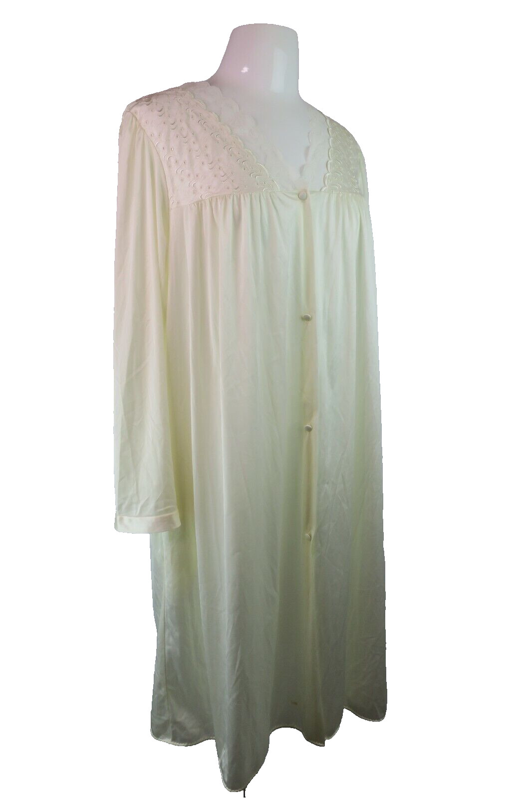 Vanity Fair Housecoat Robe Peignoir Ivory Bridal Nylon Lace Made USA VTG 80s M
