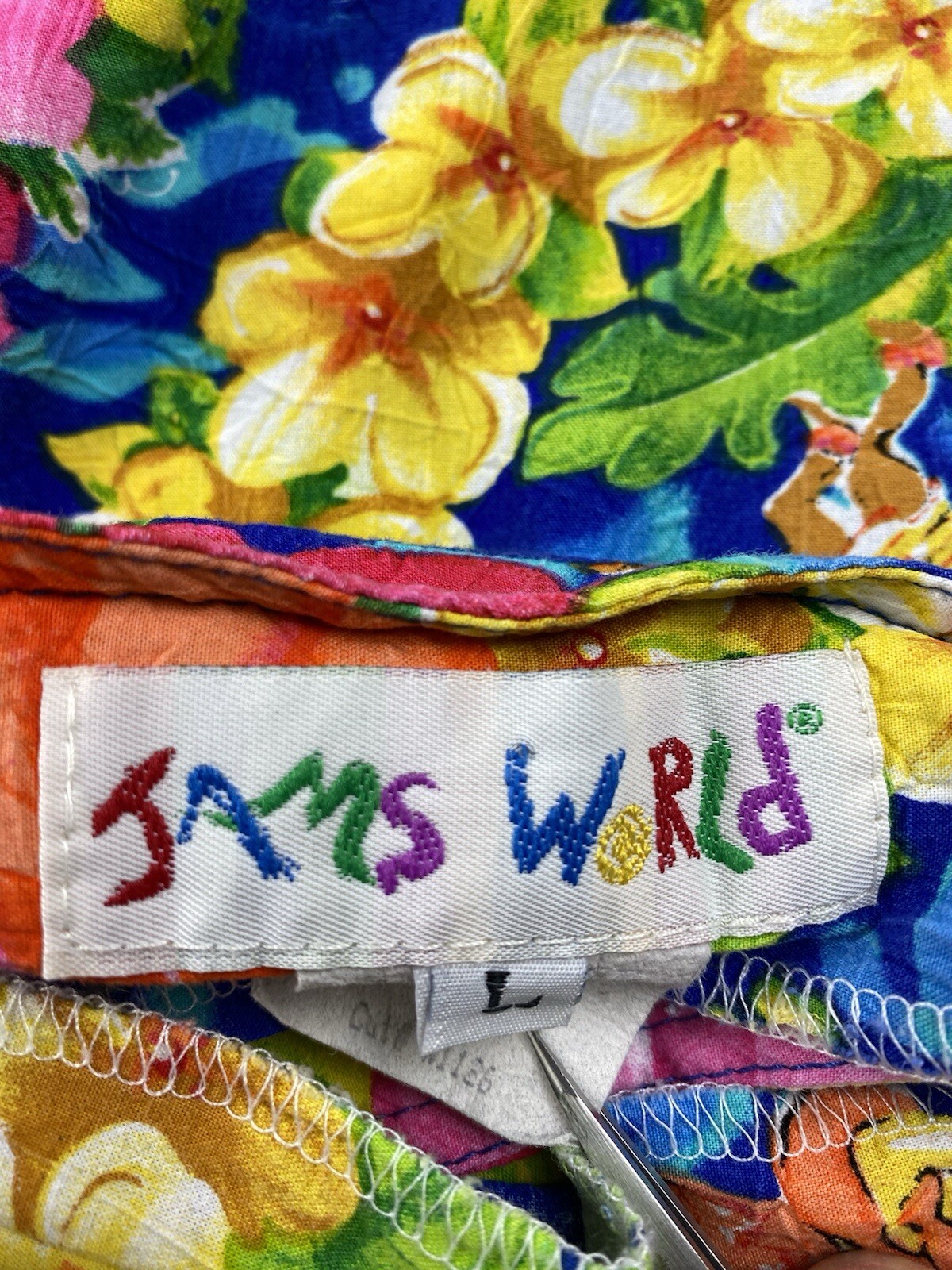 Vintage JAMS WORLD Tropical Hawaiian Hula Dancer Rayon Wrap Skirt Large USA