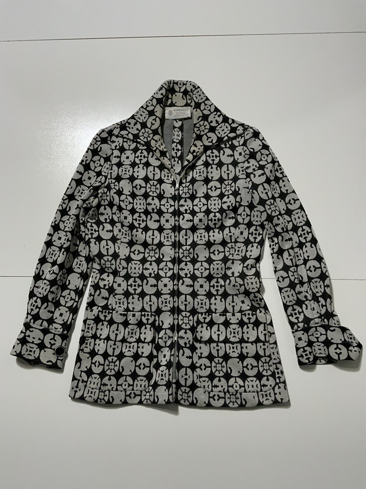 Vintage 60s 70s Kimberly Monogram All Over Print Polyester Cotton Zip Jacket