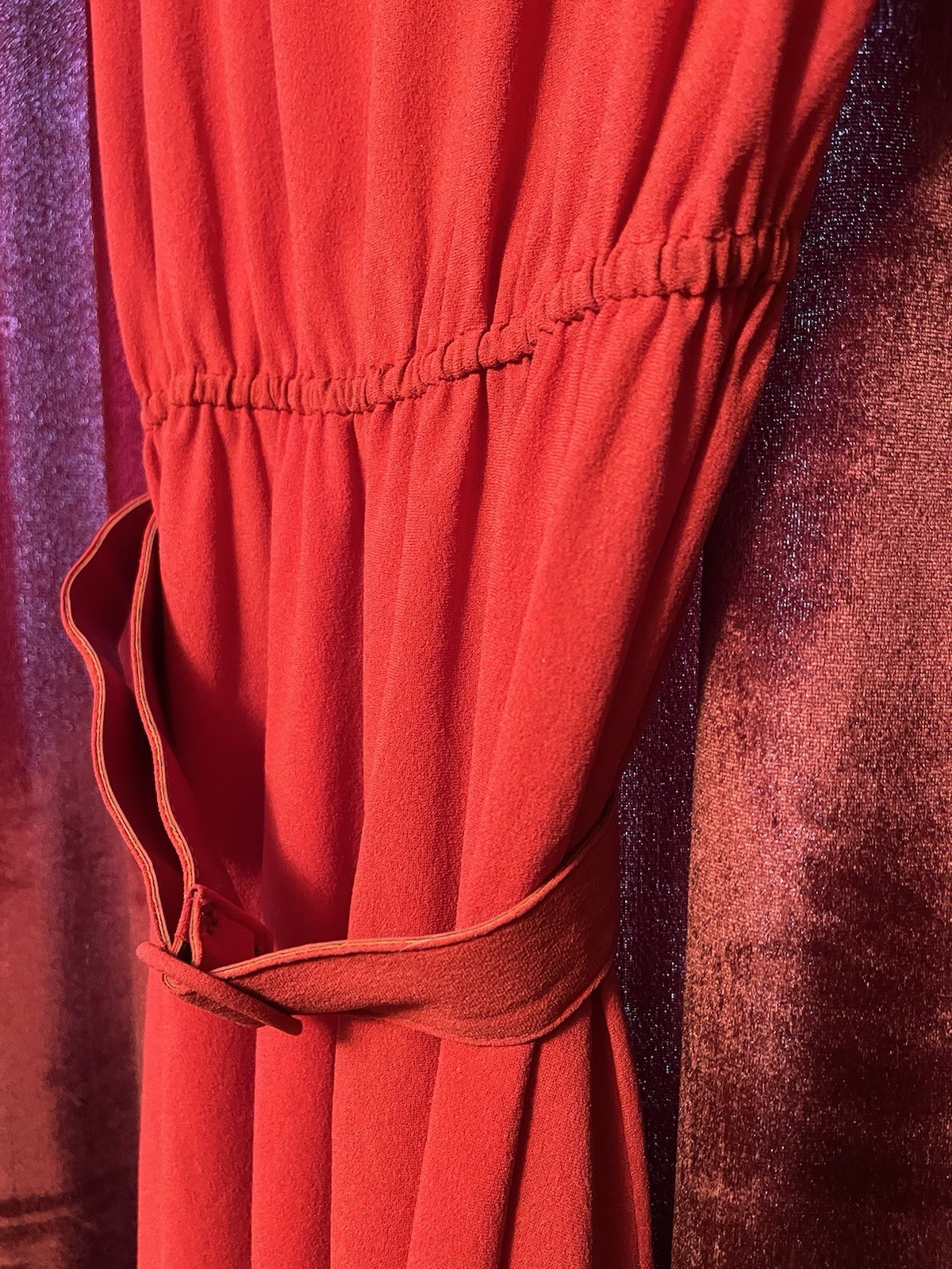 70’s 80’s Disco Dress Keyhole Neck Sleeveless Elastic Waist Belted Small Red