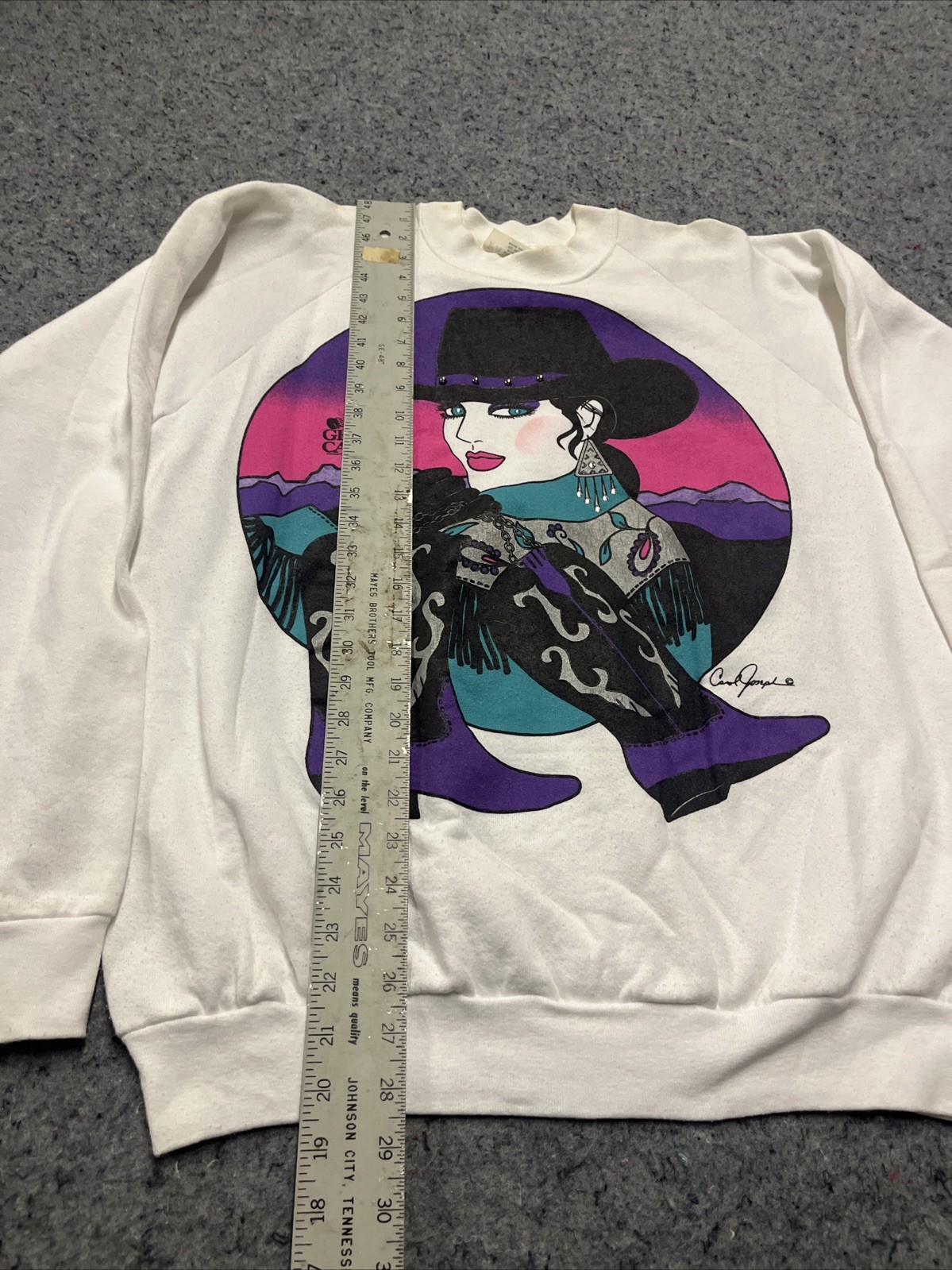 Carol Joseph Sweatshirt Womens XL/2XL Vintage Glam Art Neon 90s Cowgirl Face It