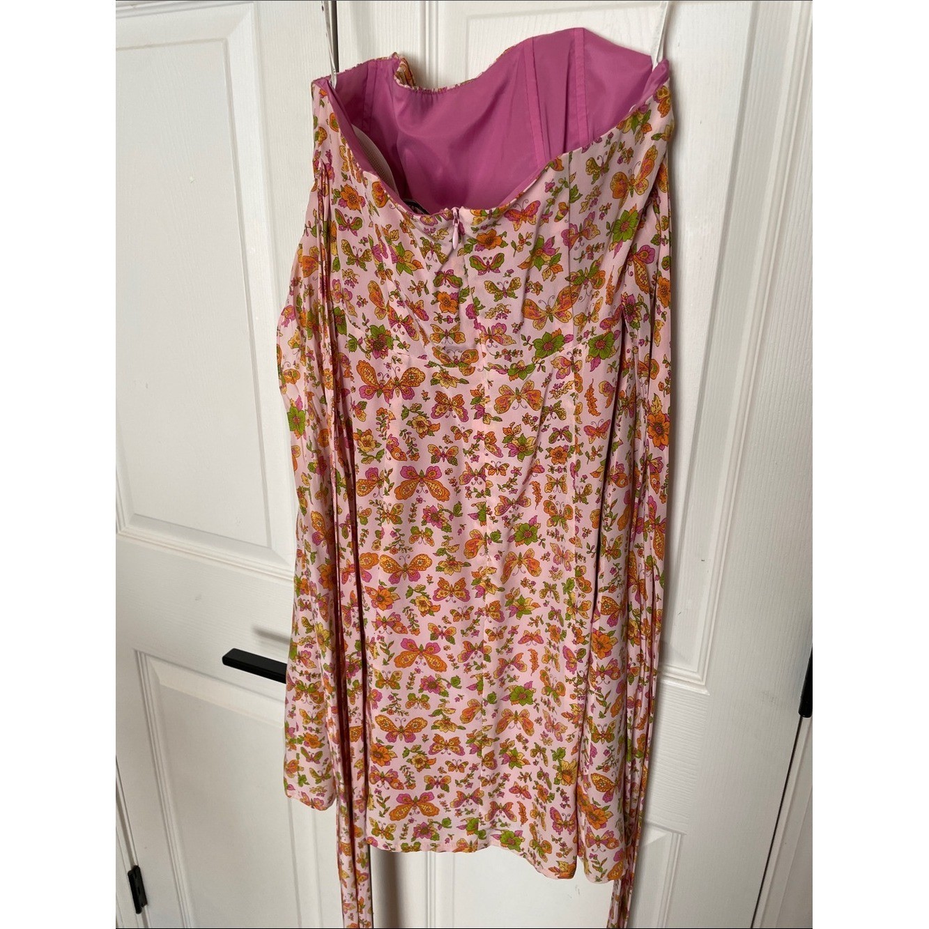 NWT Vintage Nanette Lepore Silk Butterfly Dress 2000s Strapless Pink Y2K Size 4