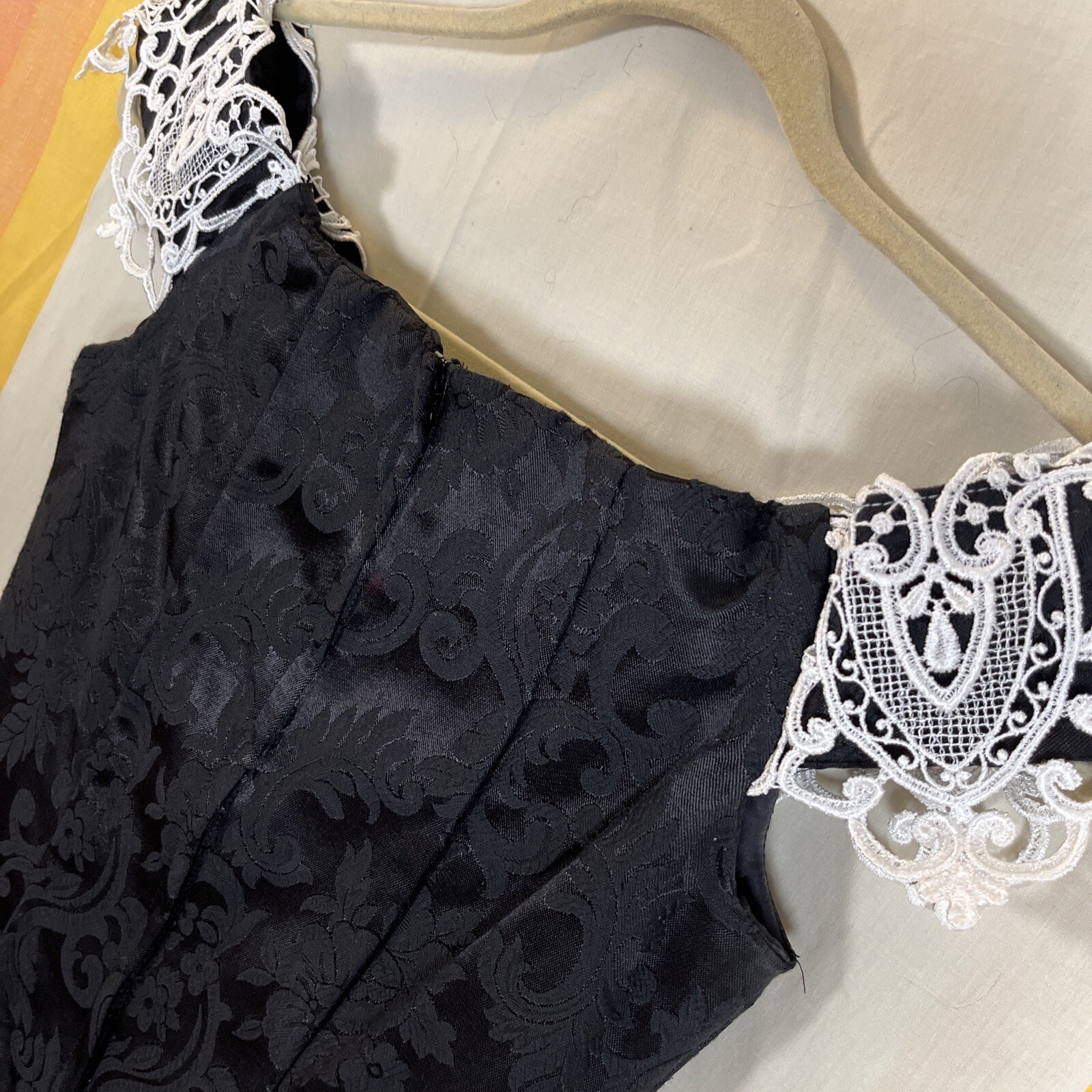 Vintage Jessica Mcclintock Gunne Sax Black Mini Dress White Lace Women’s Sz 5/6