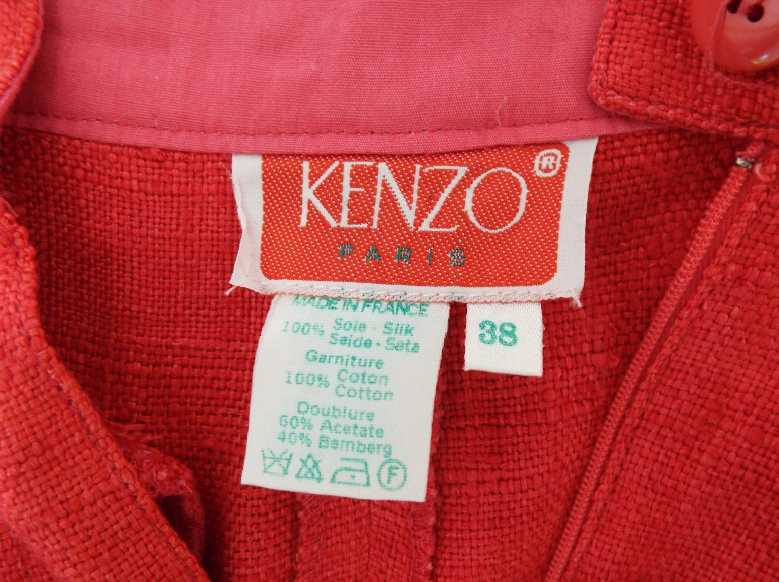 Vintage 1980s KENZO Red Silk Suit Cropped Blazer Jacket & Pleated Pants 38 Small