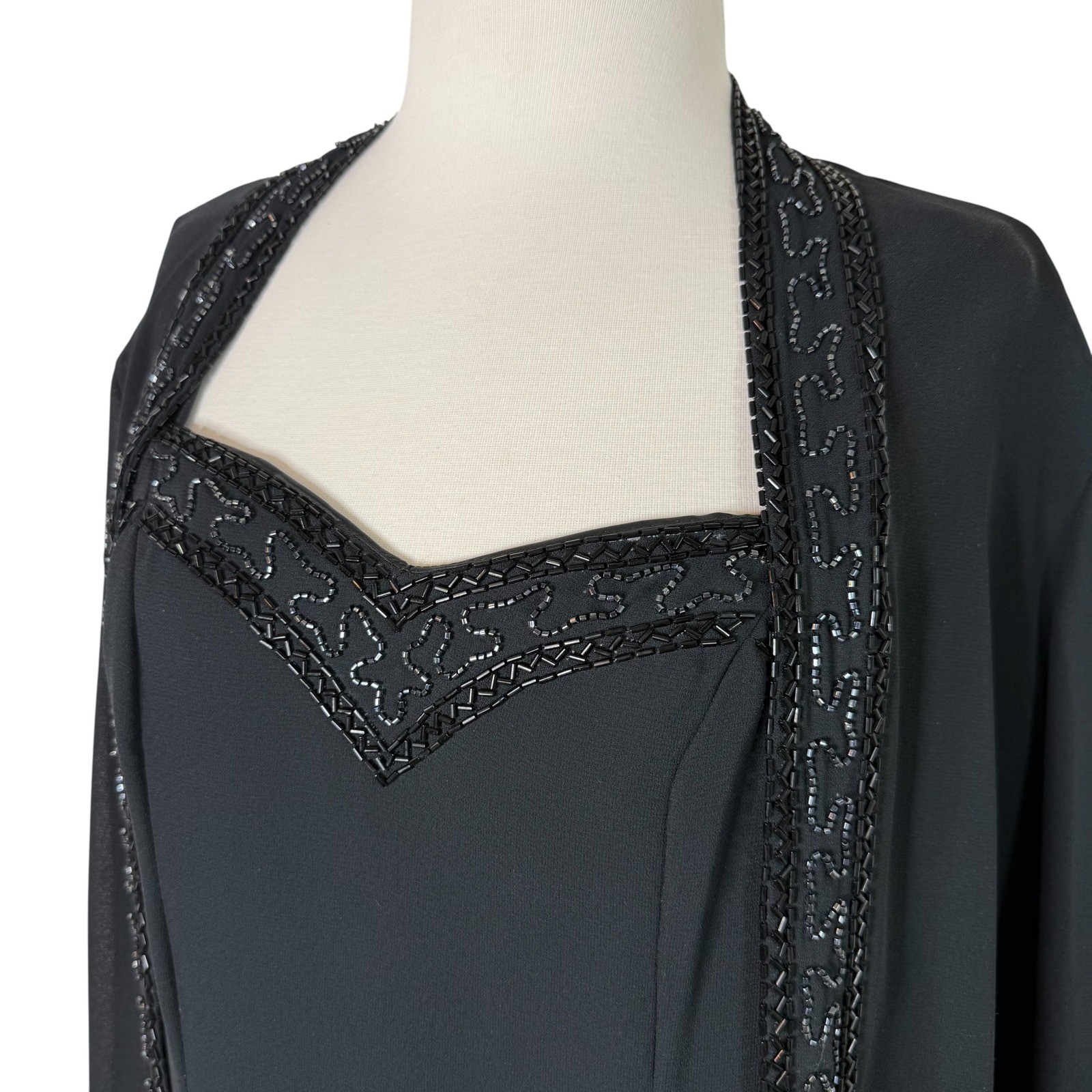 VTG 90s Samuel Scott Beaded Dress and Duster Set Black Made in USA Evening Glam