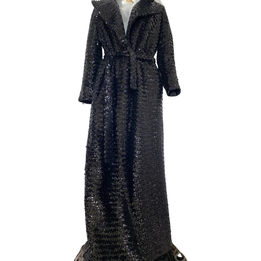1970’s Vintage SEQUIN COAT full length sequin duster floor length sequin trench