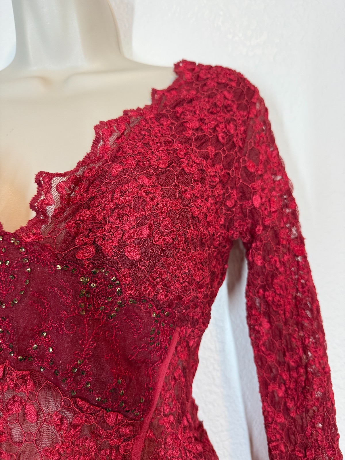 Vintage Ann Ferriday Red Corset Top Blouse Lace Beaded Rare Romantic Y2K Small
