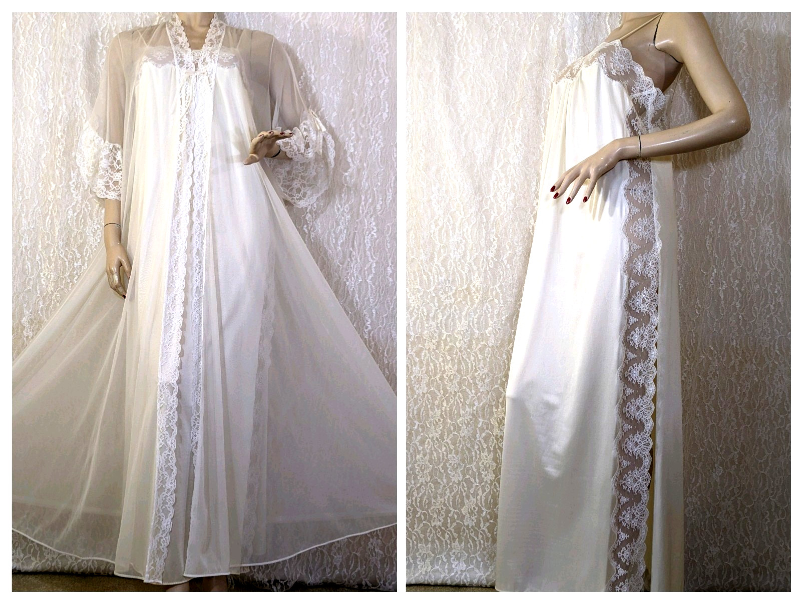 Vintage Chiffon Peignoir Robe Ralph Montenero Lingerie Nightgown Blended Set M