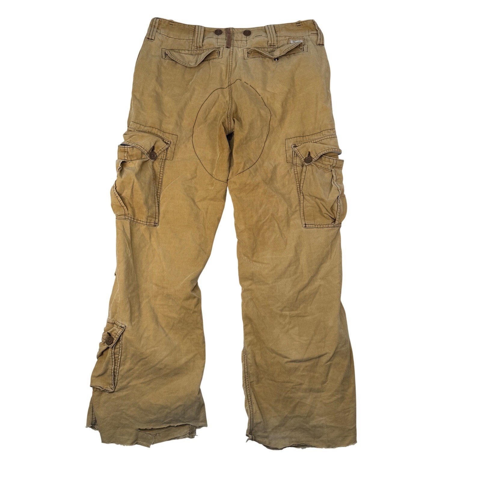 Vtg Y2K Abercrombie & Fitch Corduroy Cargo Paratrooper Pants Womens M Tan