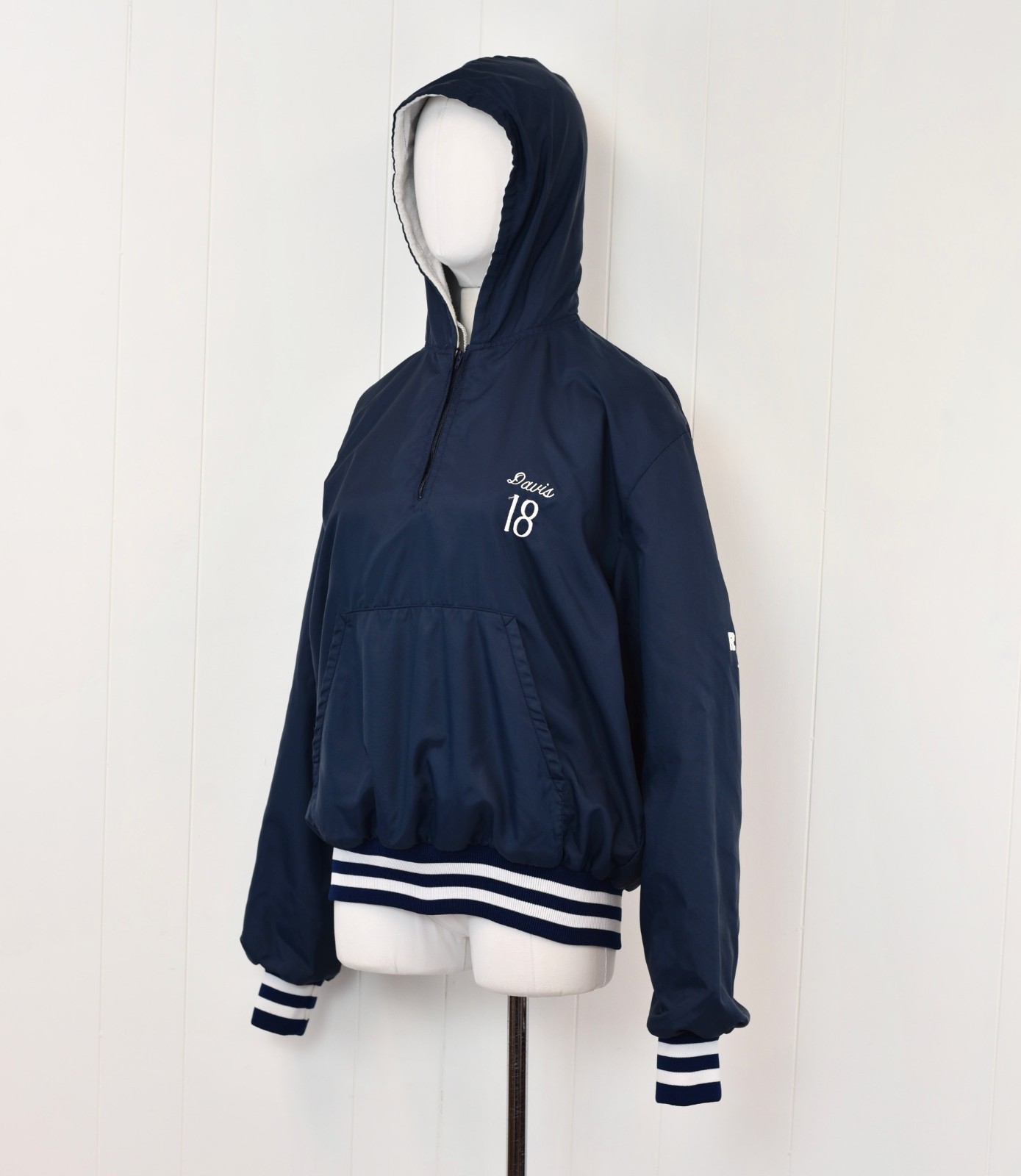 Vintage 80s 90s Holloway Navy Blue Nylon Soccer Athletic Windbreaker Hoodie