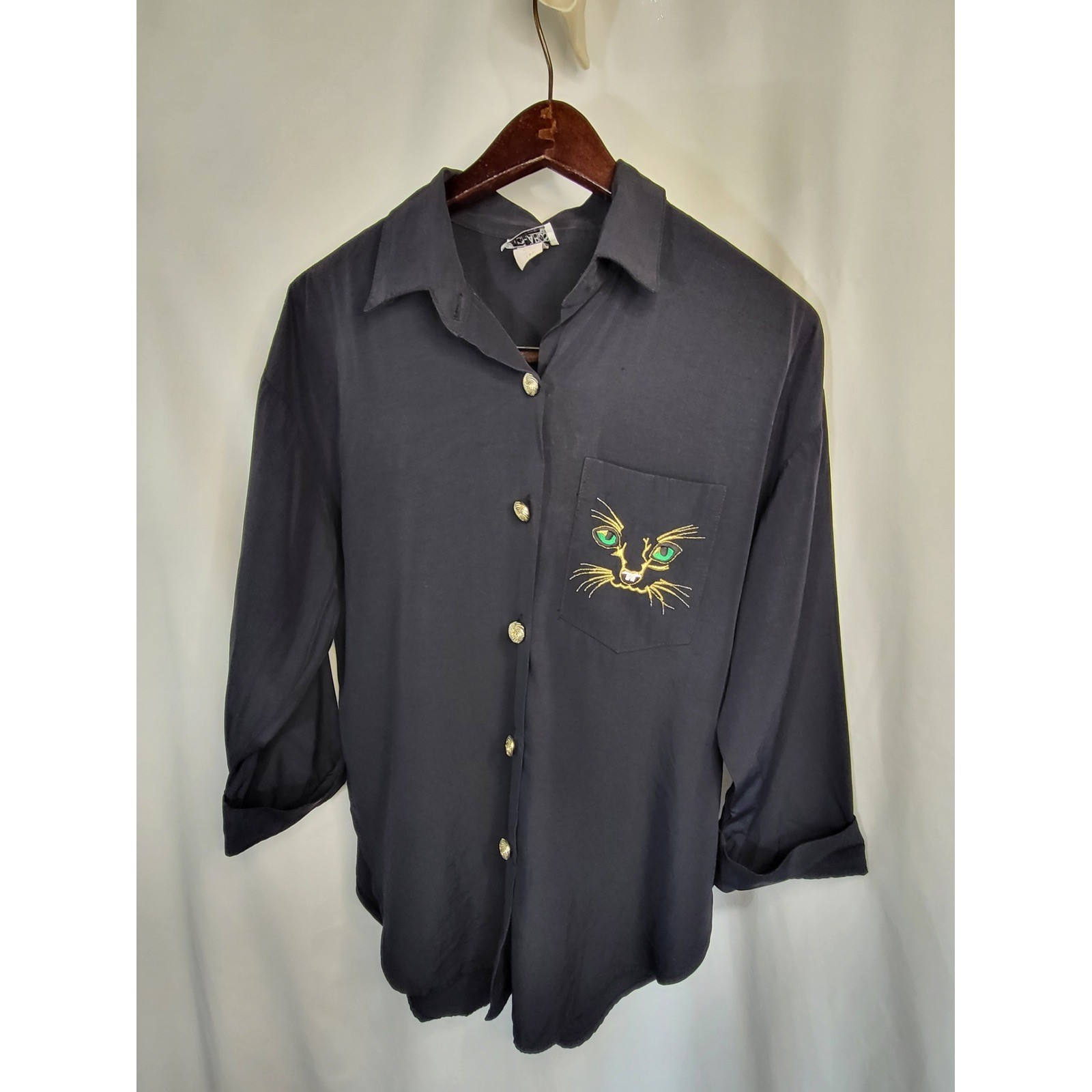 Vintage R&M Richards by Karen Kwong Cat Eyes Embroidered Blouse Size 10P