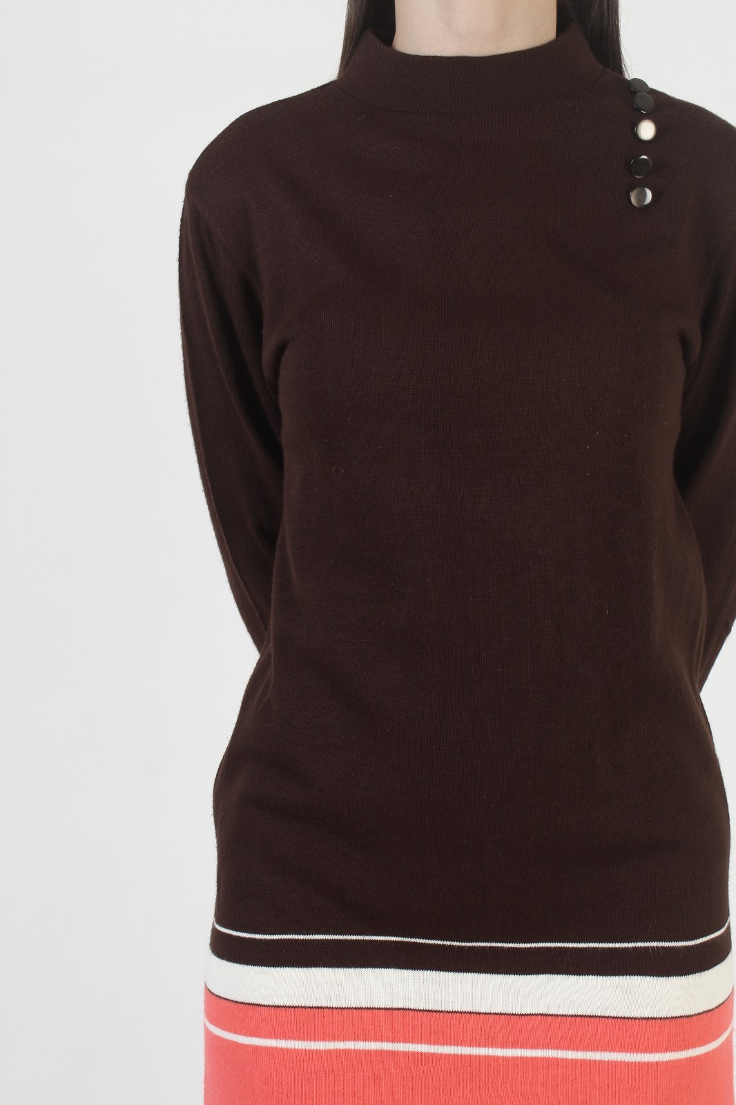 Vintage 60s Striped Sweater Dress Brown Acrylic Mid Century Mod Tennis Mini