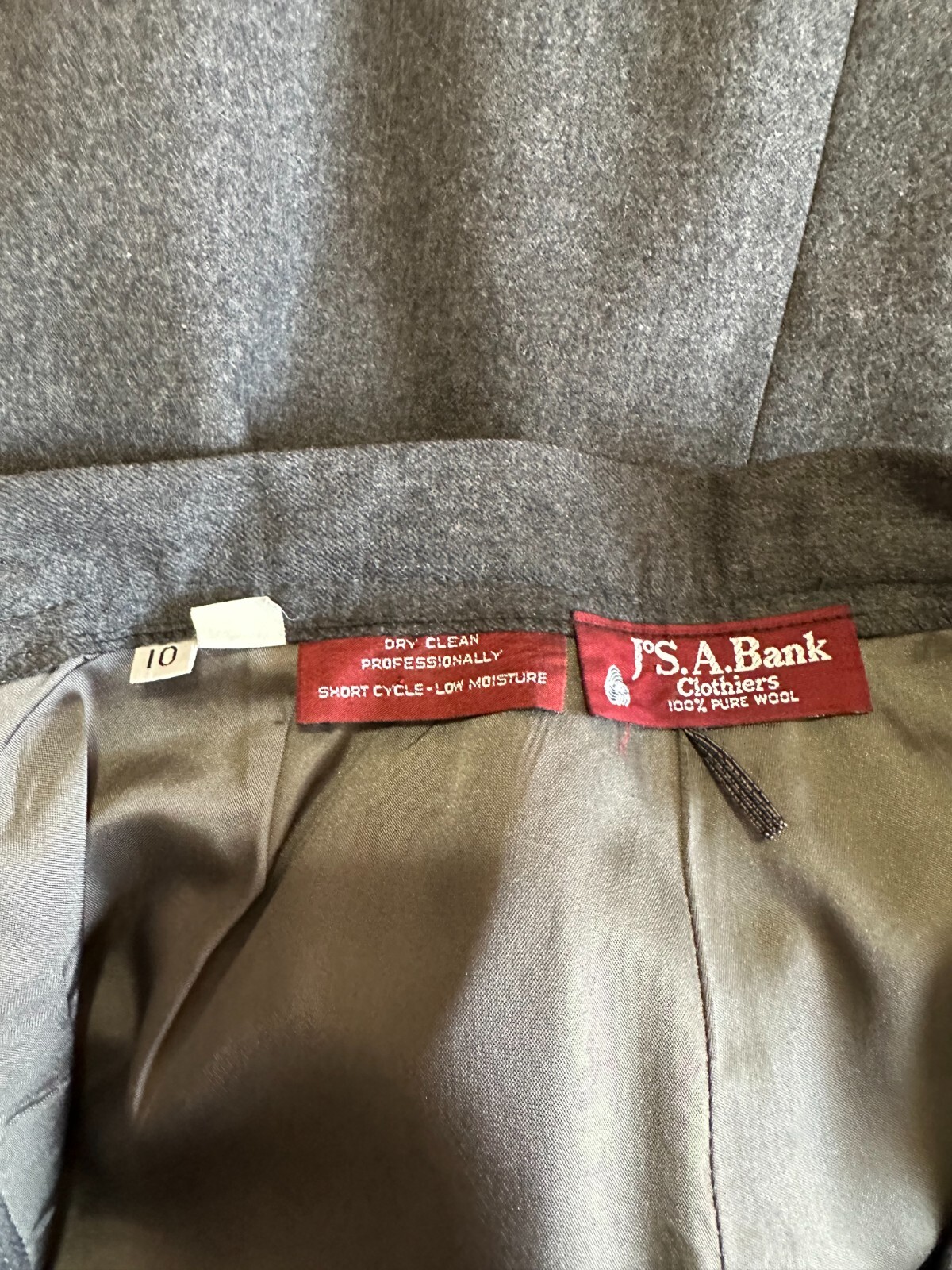 Vintage 1980’s Jos A Bank Gray Midi 100% Wool Lined Straight Pencil Skirt 10