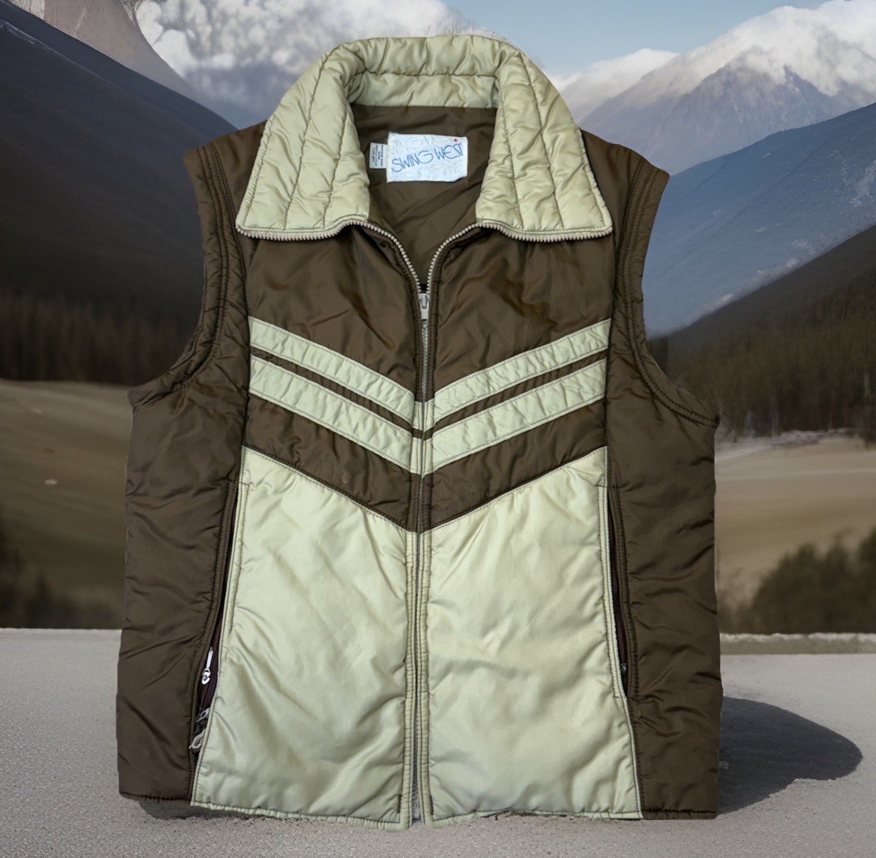 Vintage *PROJECT* 1980s Swing West Puffer Ski Jacket Vest Zip Combo, Brown, Med