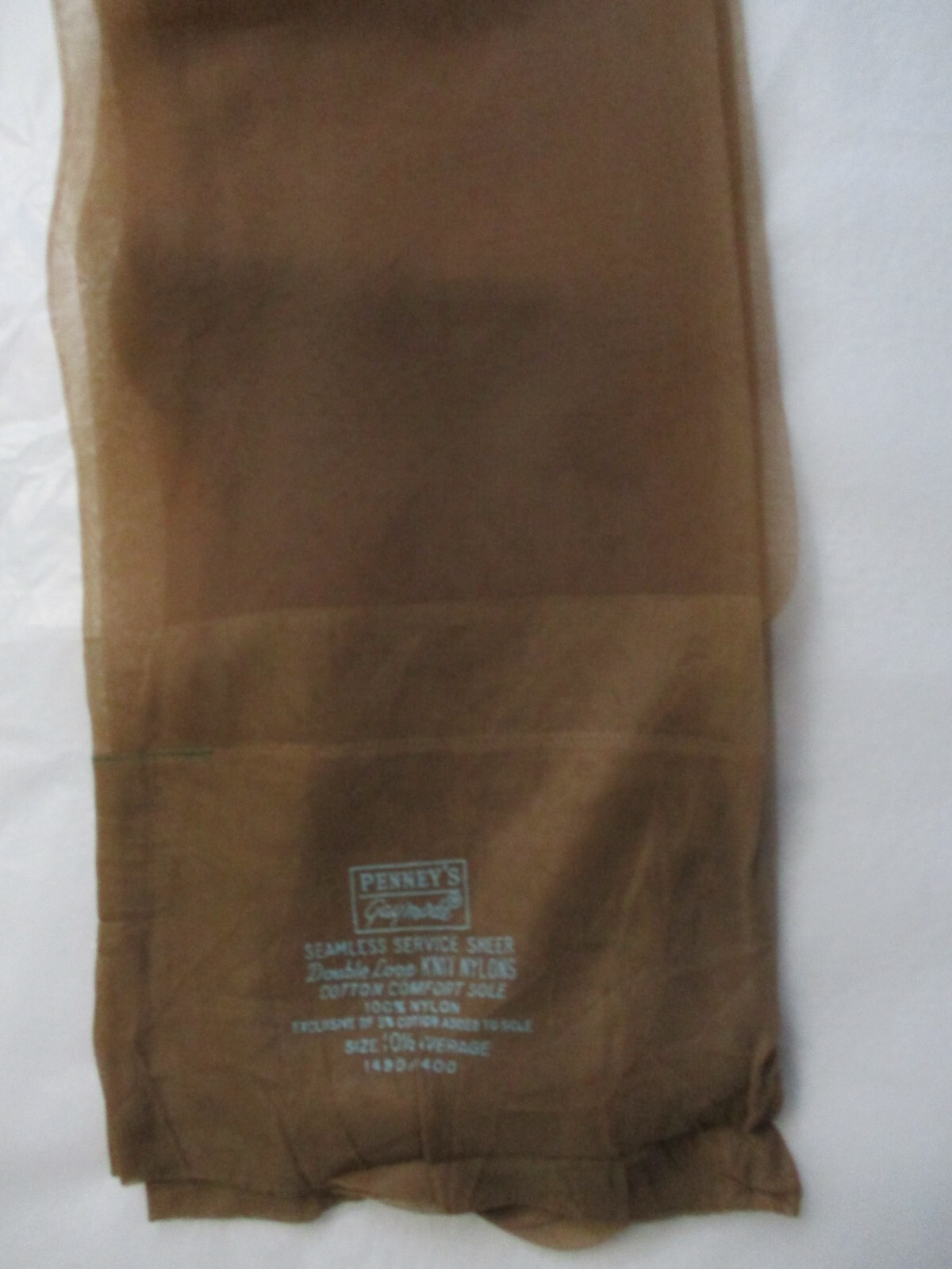 1 PR VINTAGE PENNY’S RHT SERVICE WEIGHT NYLON STOCKINGS SIZE 10 1/2 M 35″ BEIGE